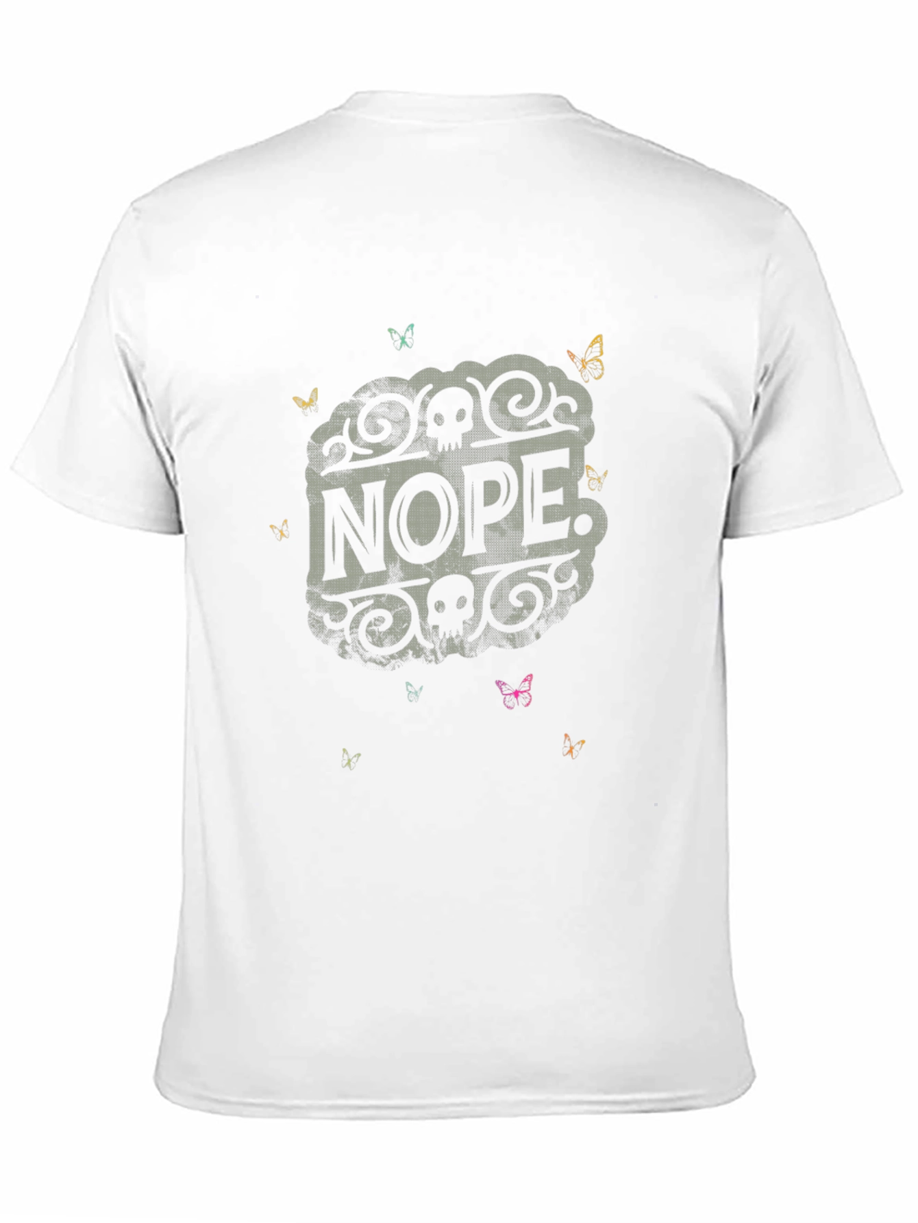 Black Nope Graphic Tee - Skull & Butterfly Design view 11