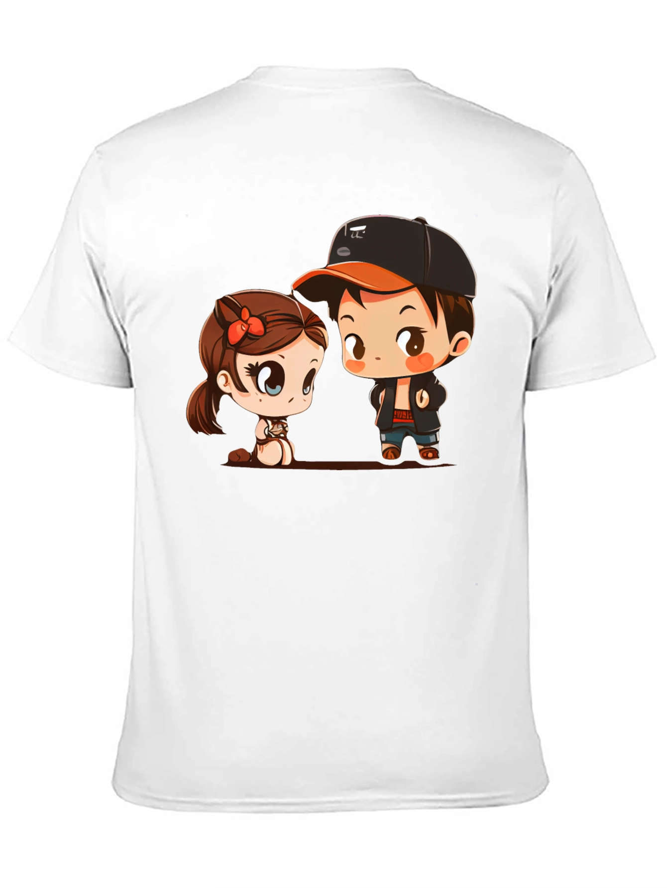 Black Cute Cartoon Couple Black T-Shirt view 11