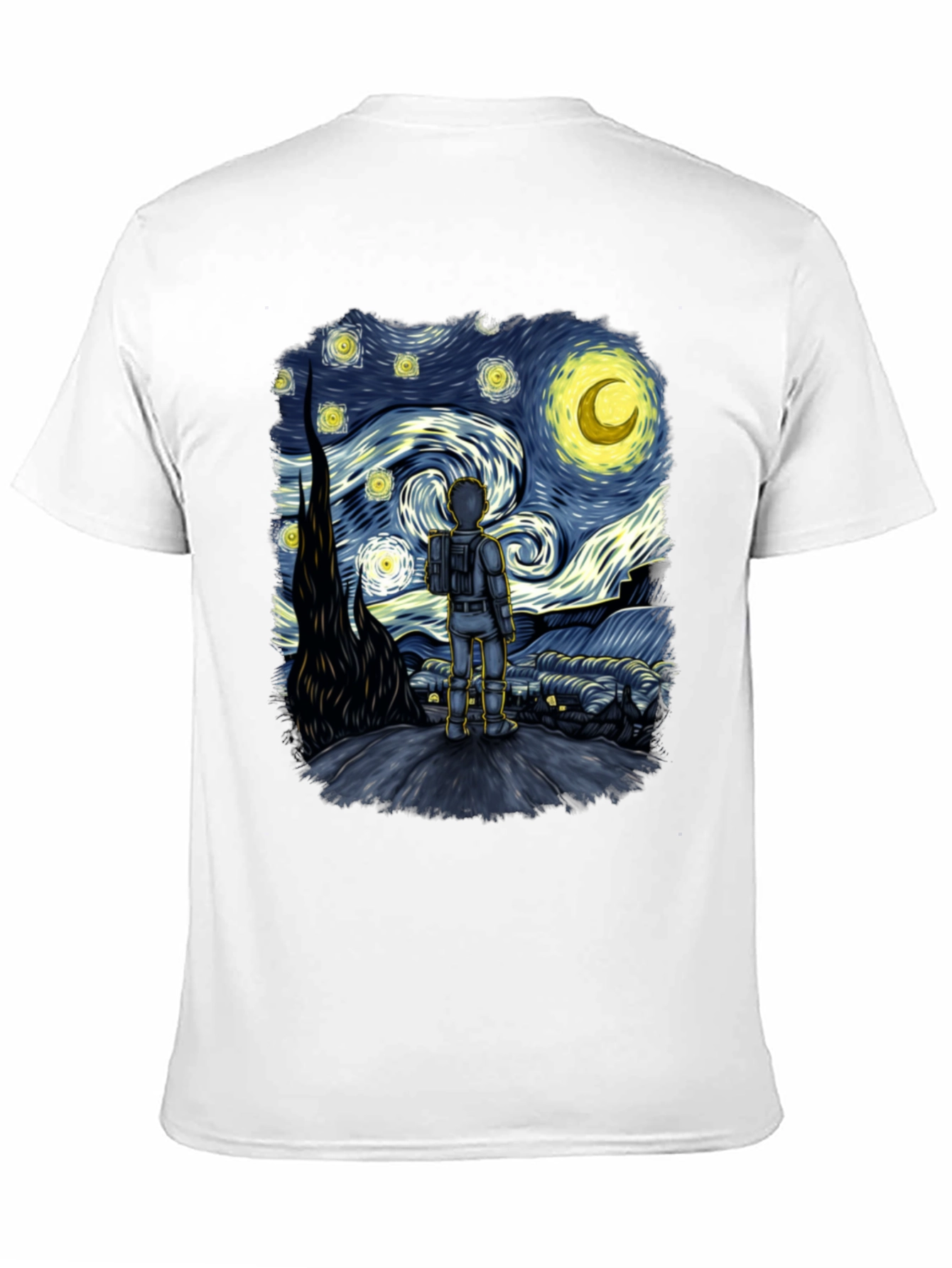 Black Starry Spaceman T-Shirt: Unique Art Tee view 11