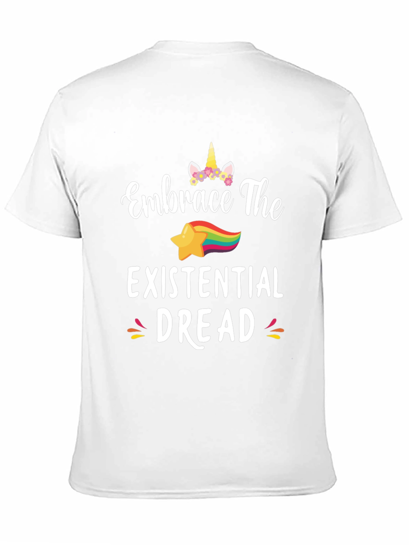 Black Embrace The Existential Dread Funny Unicorn Star T-Shirt view 11