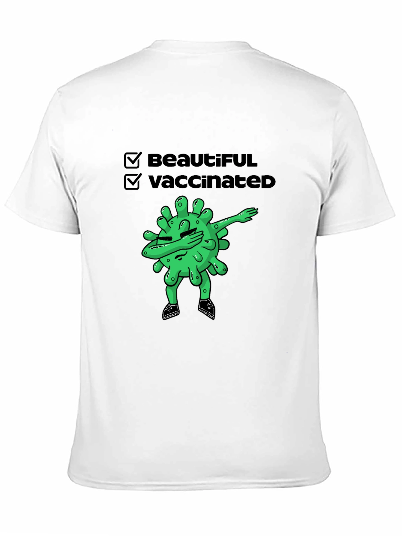 Black Beautiful & Vaccinated Cartoon Graphic T-Shirt view 11