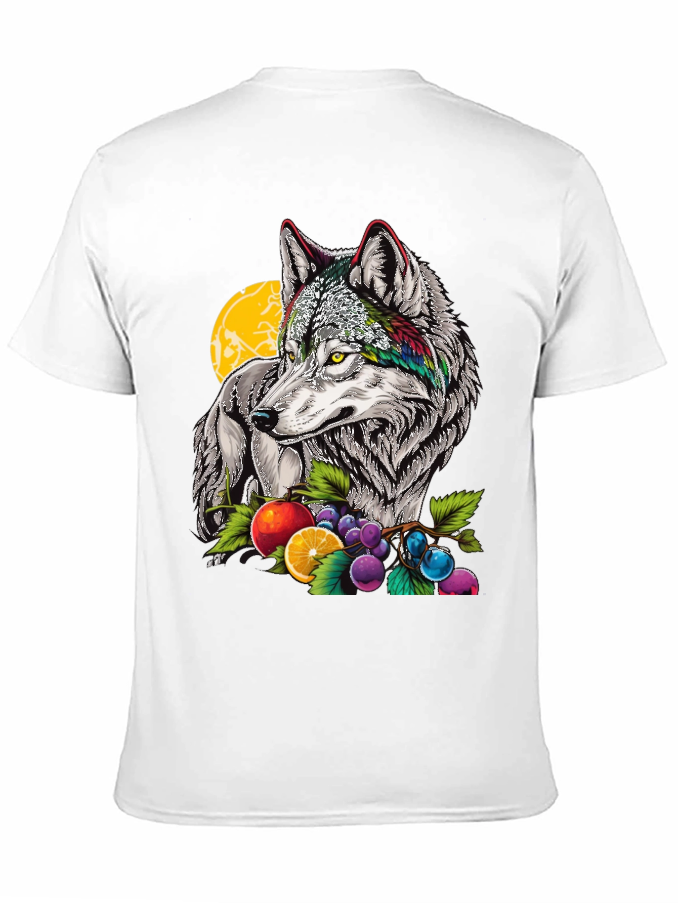 Black Wolf & Fruit Graphic Print T-Shirt - Black view 11