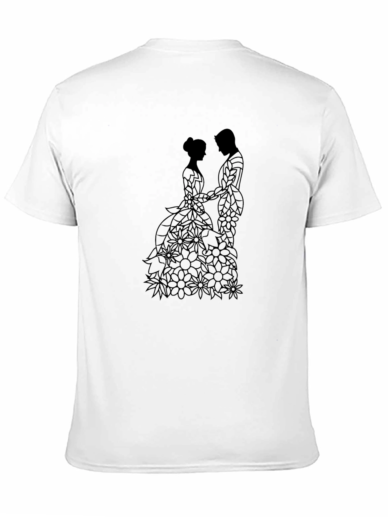 Black Elegant Floral Couple T-Shirt - Black view 11