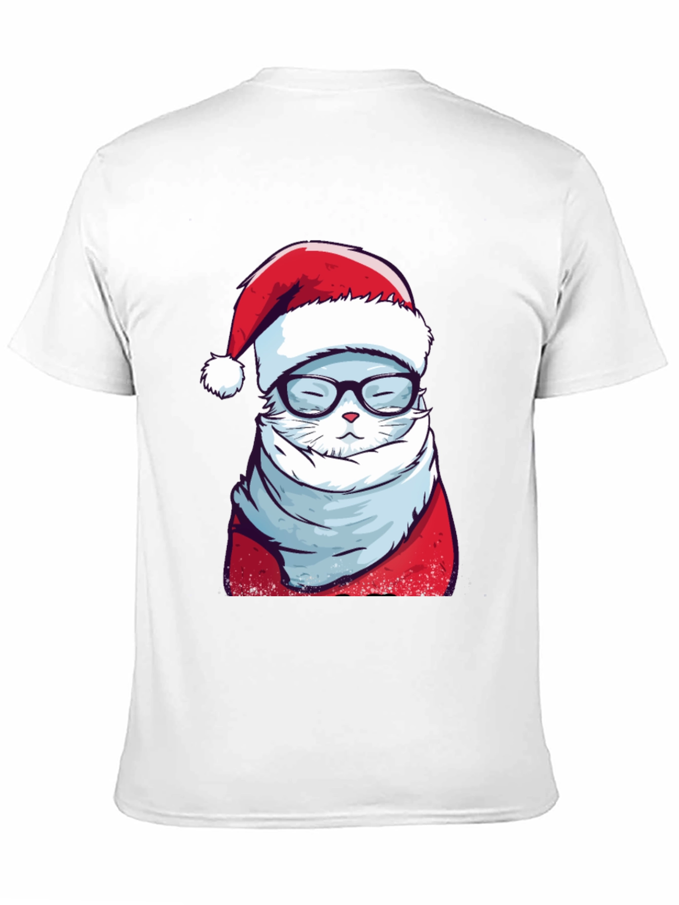 Black Holiday Cat T-Shirt: Santa Hat & Glasses view 11