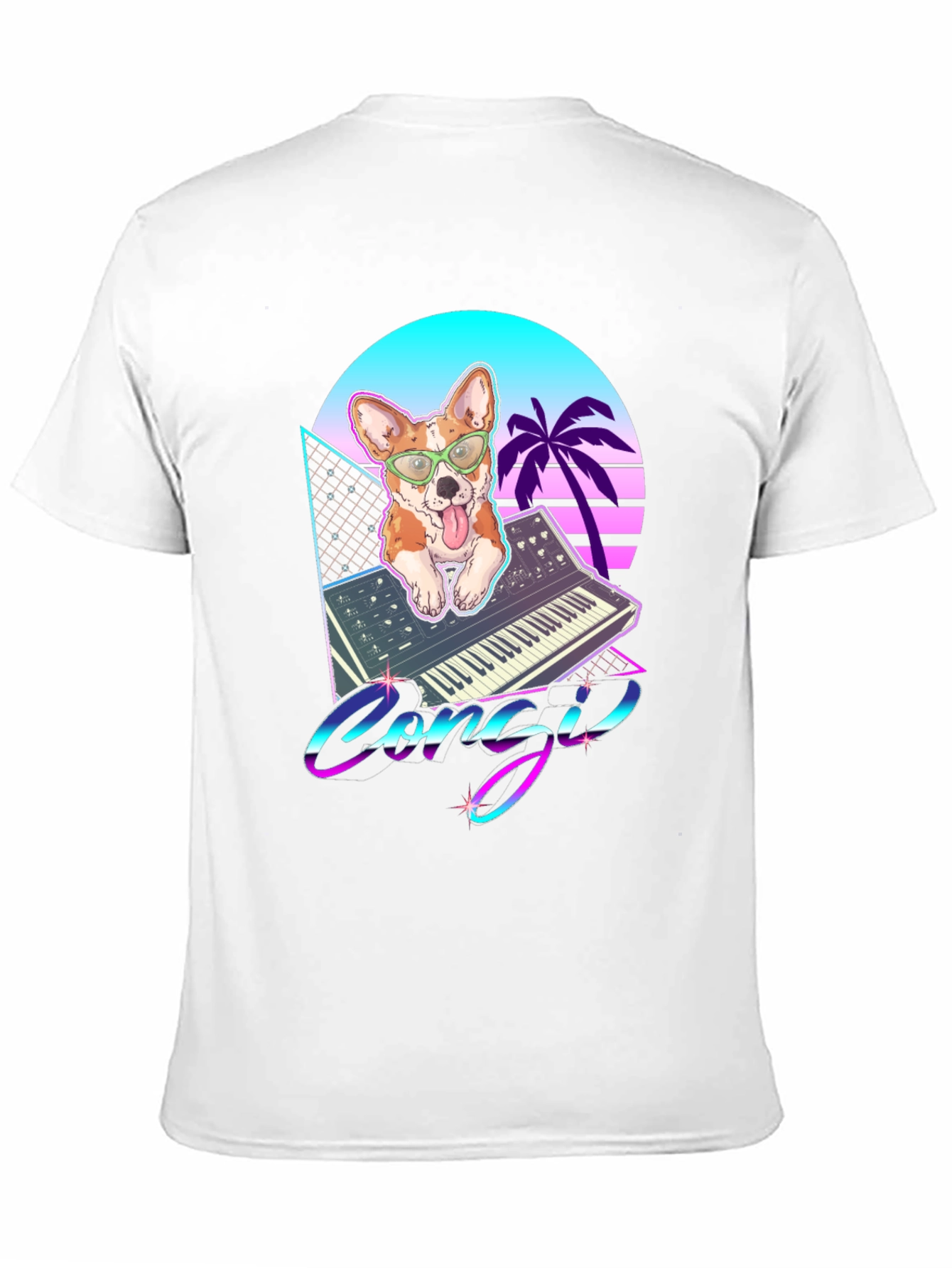 Black Retro Corgi Synthwave Graphic T-Shirt view 11