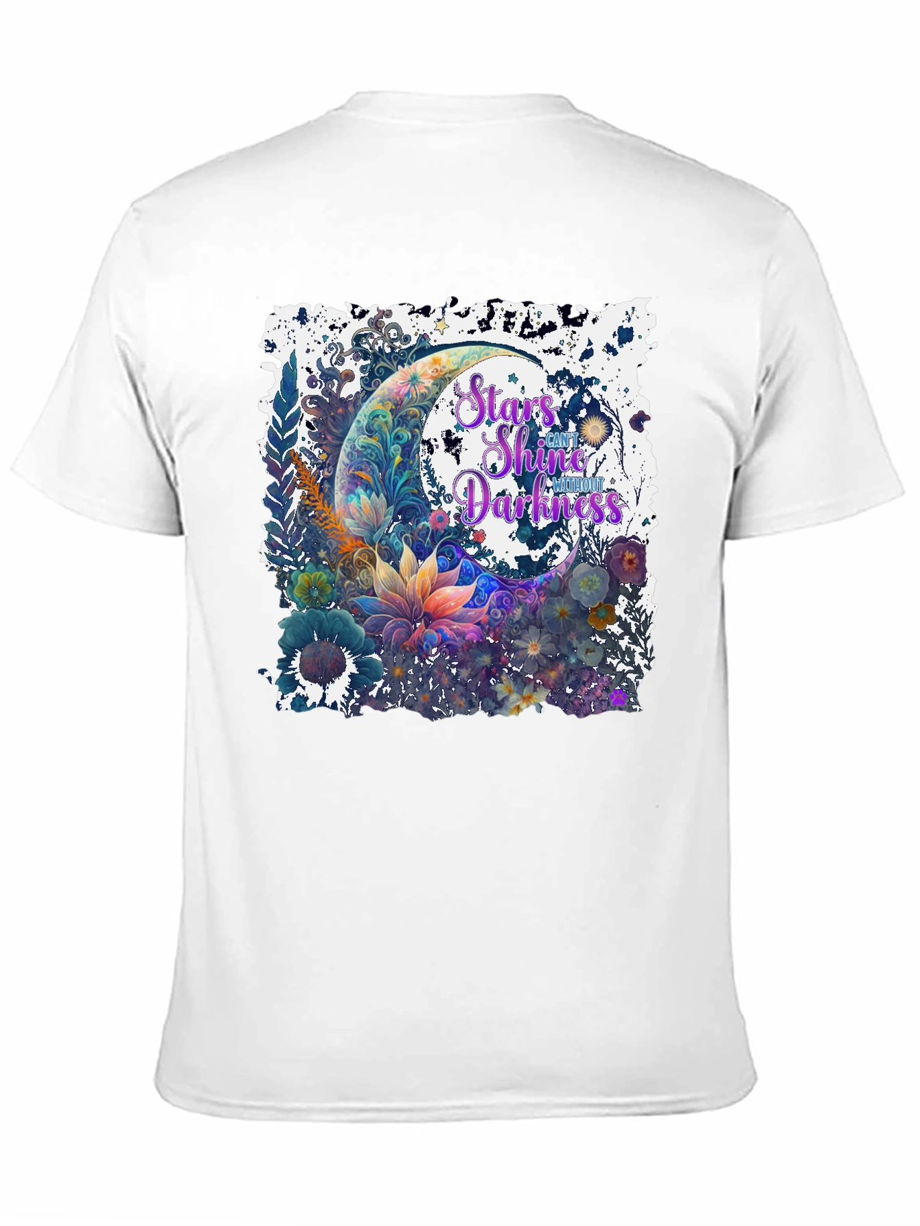 Black Stars Shine Graphic T-Shirt - Floral Moon Design view 11