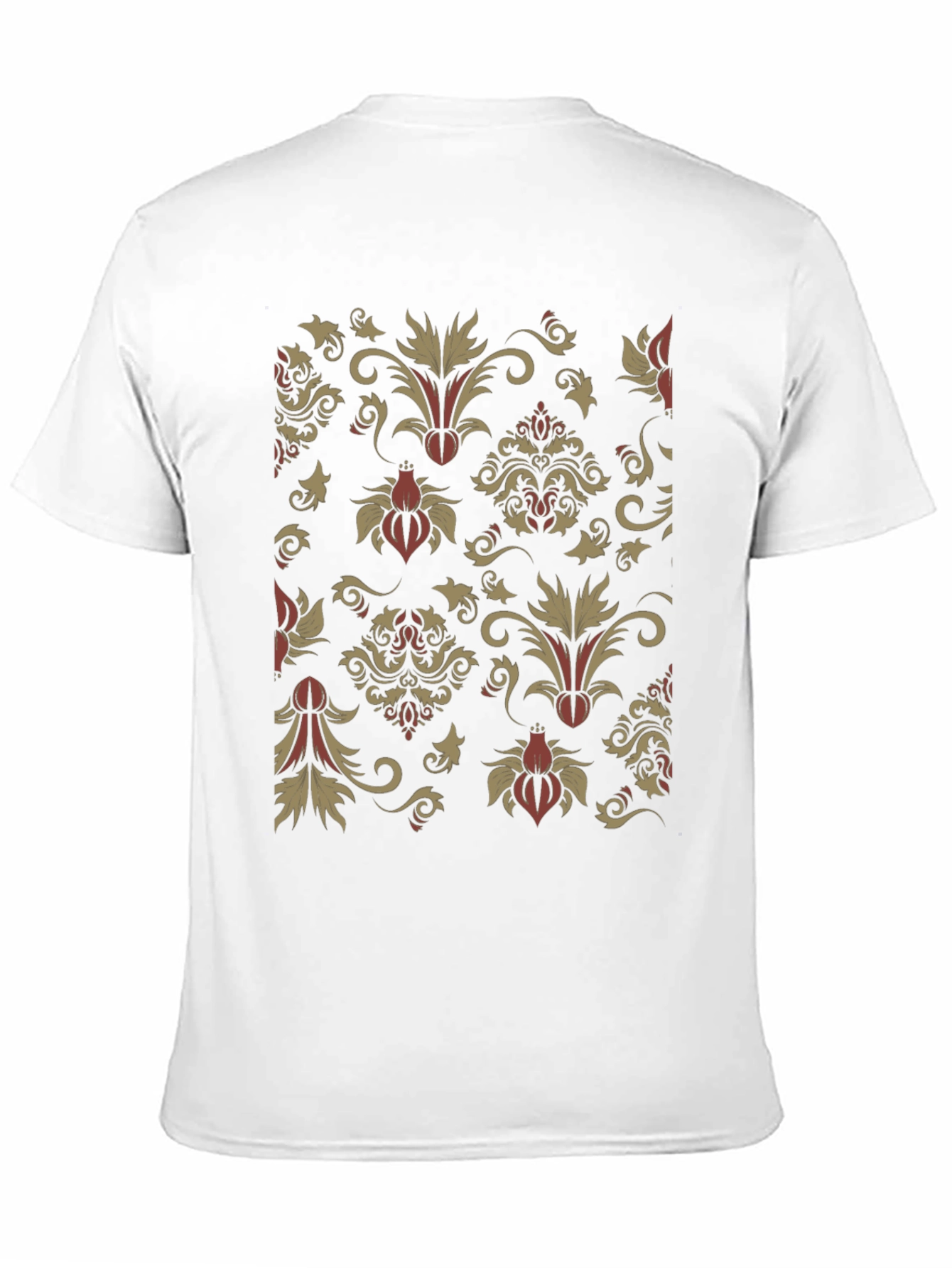 Black Floral Damask Print Black Crewneck T-Shirt view 11