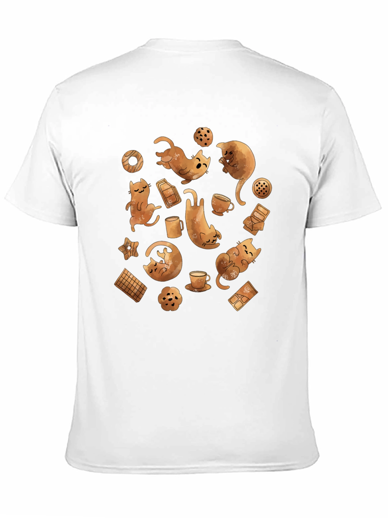 Black Cat & Chocolate Patterned Black T-Shirt view 11