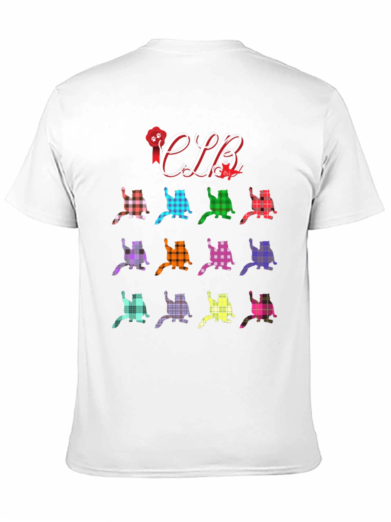 Black Colorful Plaid Cat Lover T-Shirt view 11