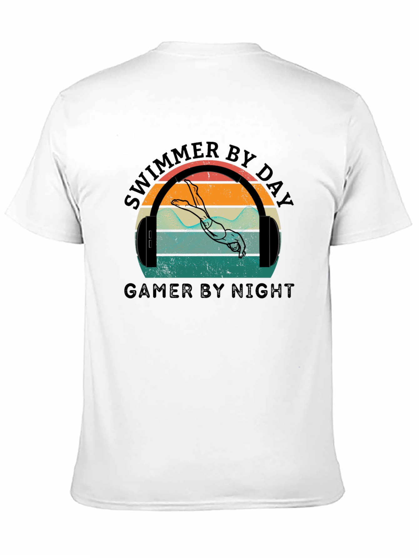 Black Swimmer By Day Gamer By Night Graphic T-Shirt view 11