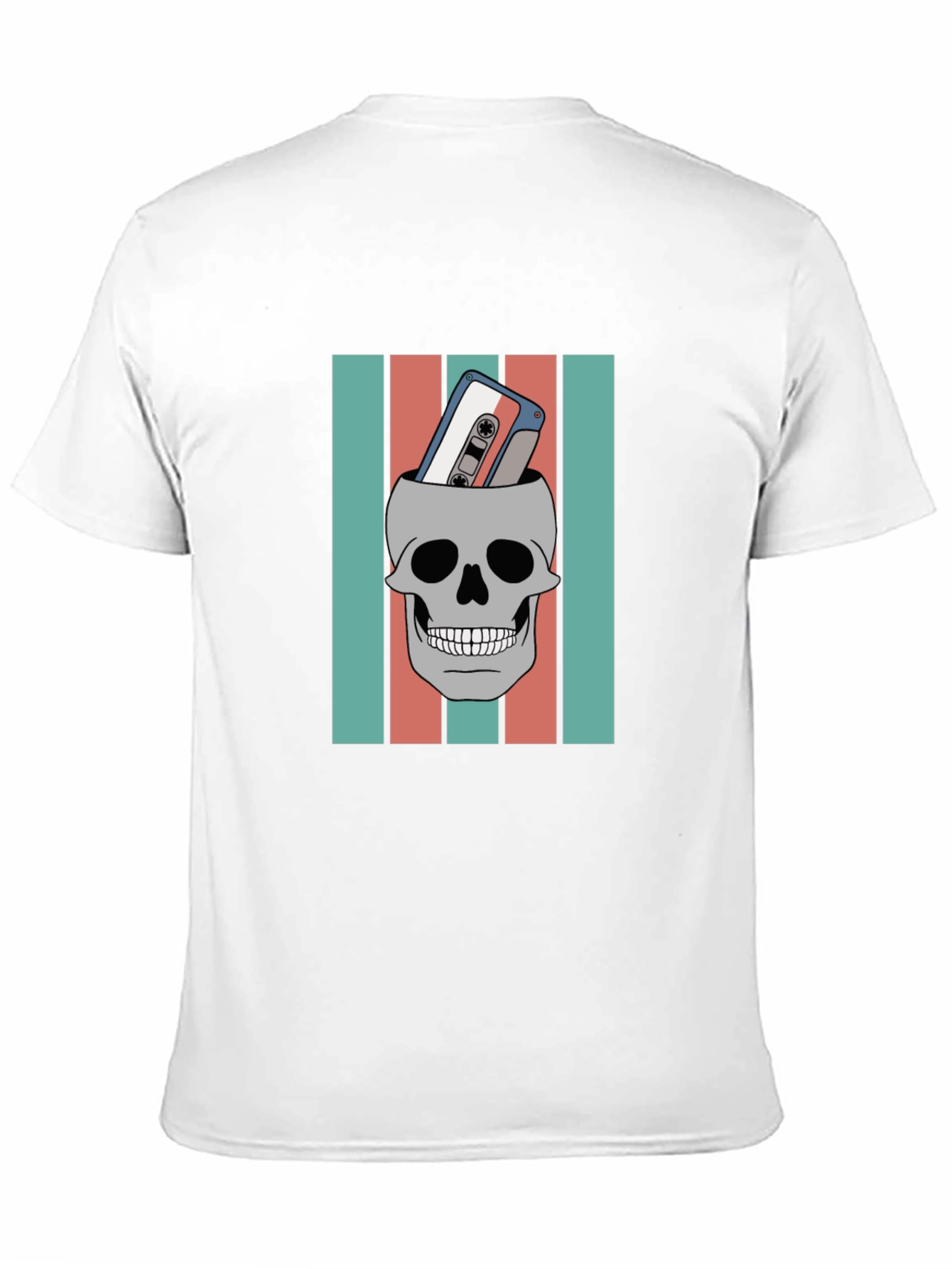 Black Skull & Cassette Tape Graphic Tee - Retro Music Vibes view 11