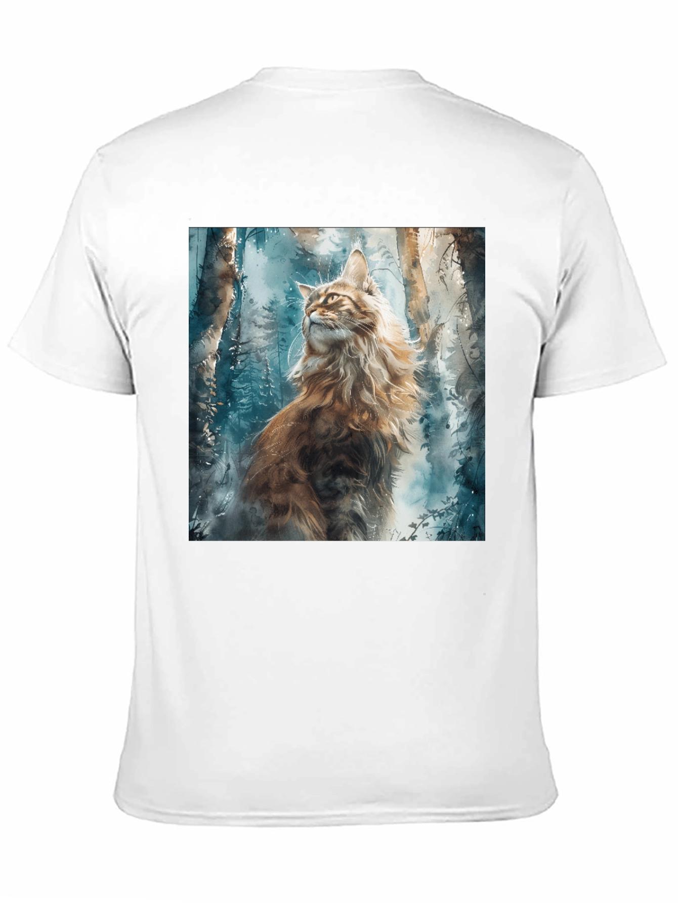 Black Watercolor Cat in Forest Graphic Tee view 11