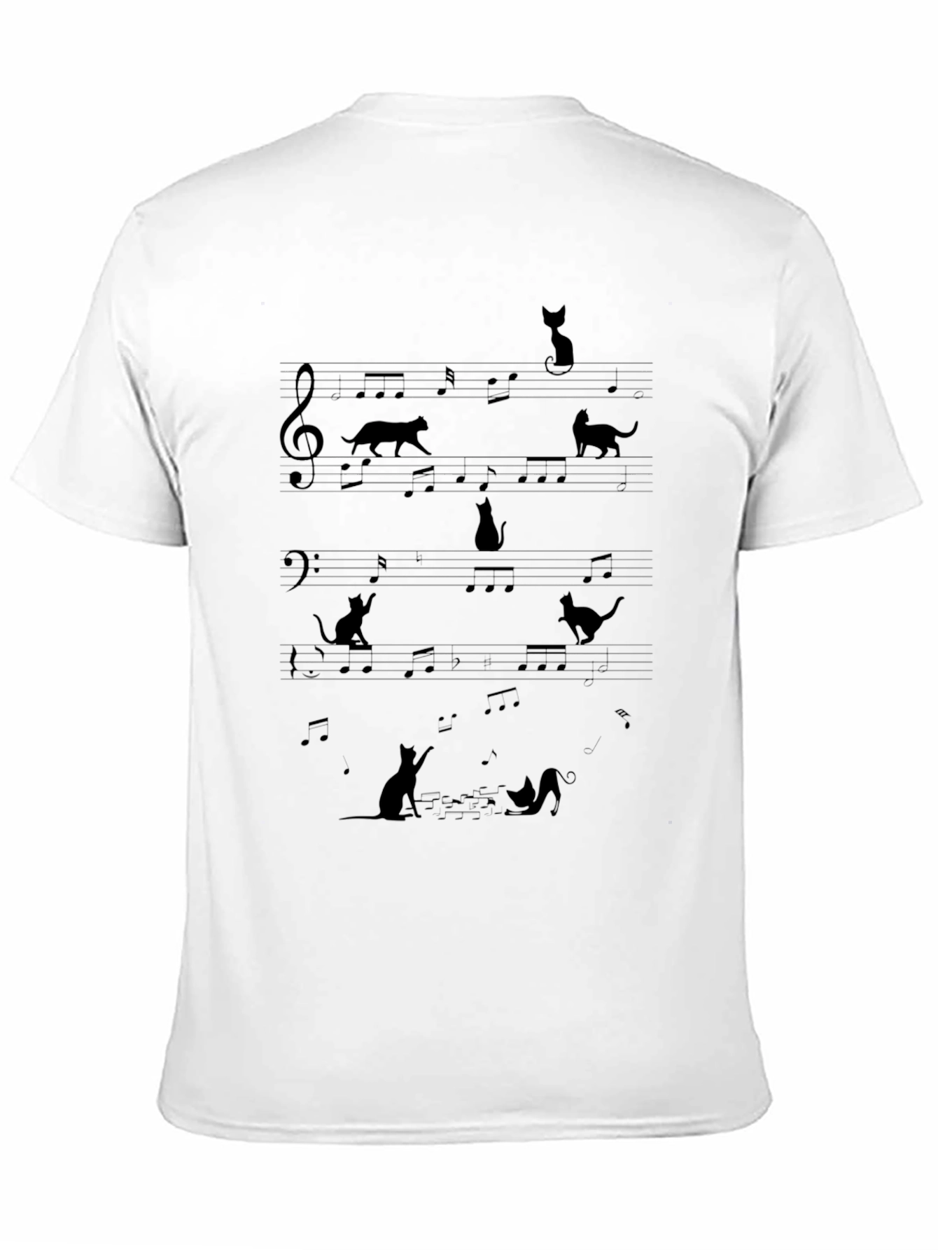 Black Cats on Music Notes Black T-Shirt view 11