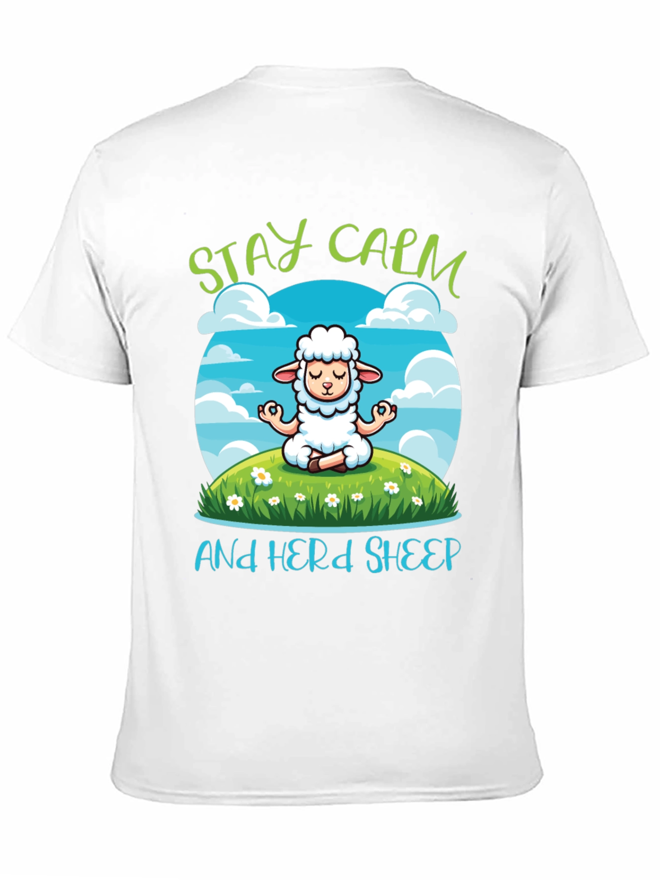 Black Stay Calm Herd Sheep T-Shirt - Meditation Sheep Tee view 11