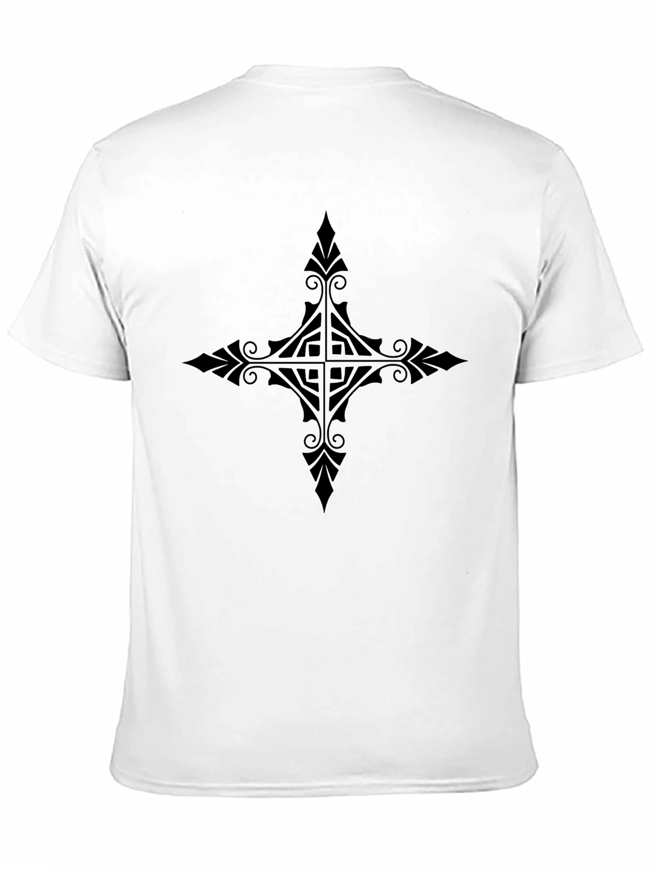 Black Men's Black T-Shirt with Ornamental Cross Design view 11
