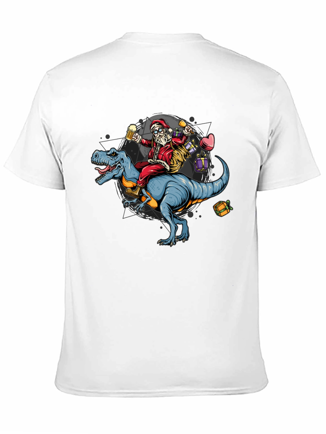 Black Santa Riding Dinosaur T-Shirt - Festive Holiday Apparel view 11