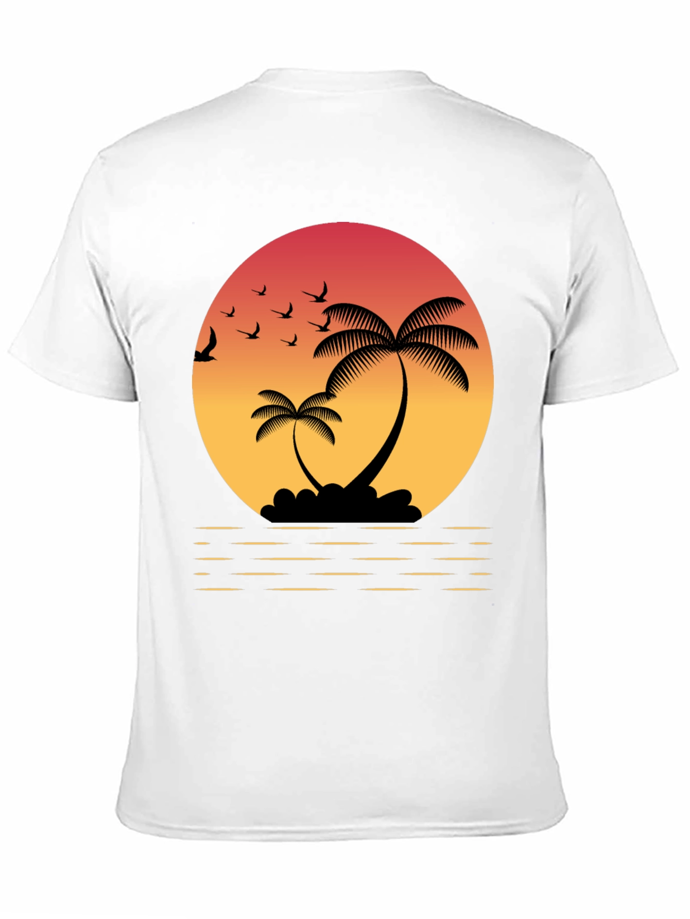 Black Tropical Sunset T-Shirt: Palm Trees & Birds view 11
