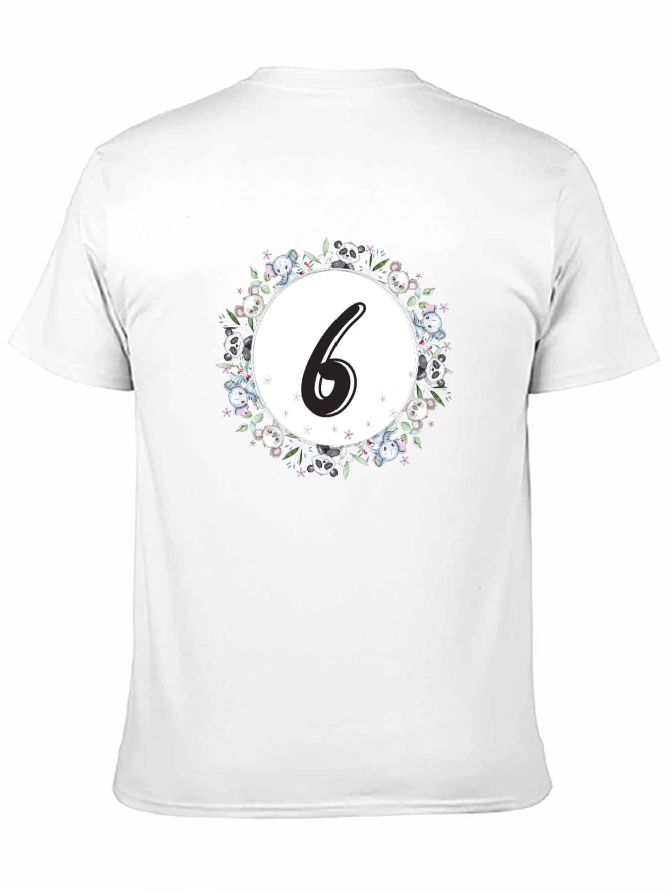 Black Cute Number 6 Panda Floral Wreath Black T-Shirt view 11