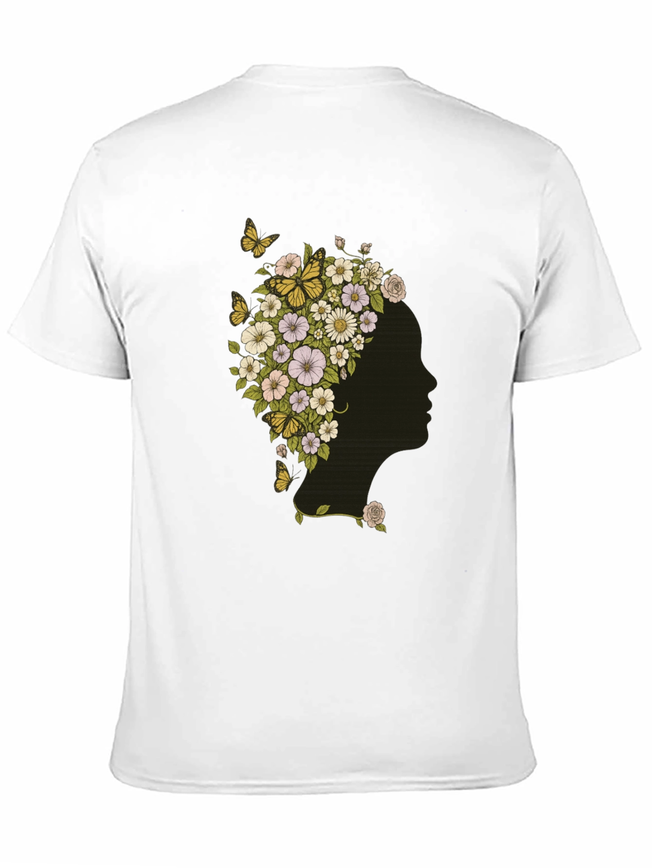 Black Floral Woman Graphic Tee - Black Cotton T-Shirt view 11