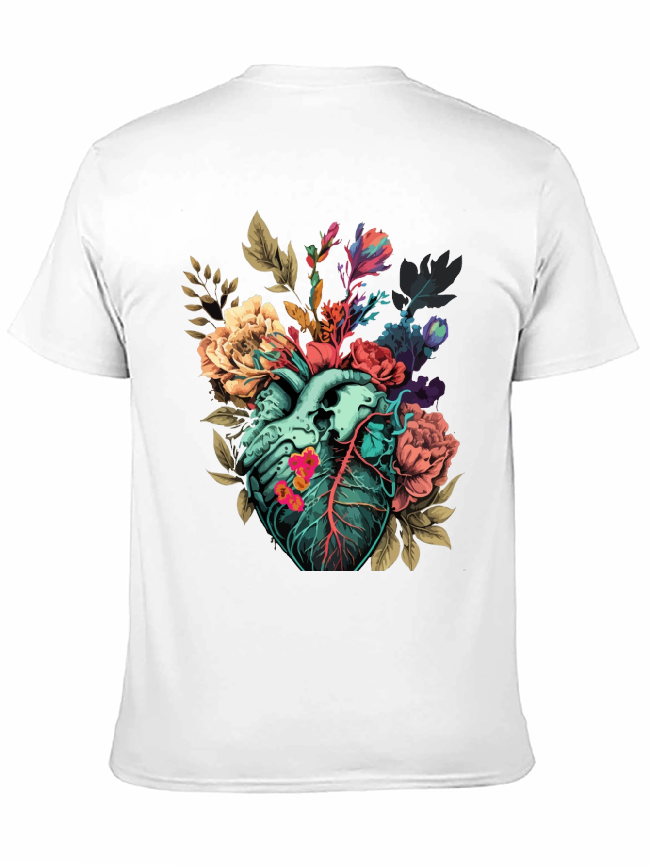 Black Floral Heart Print T-Shirt - Unique Anatomical Art view 11