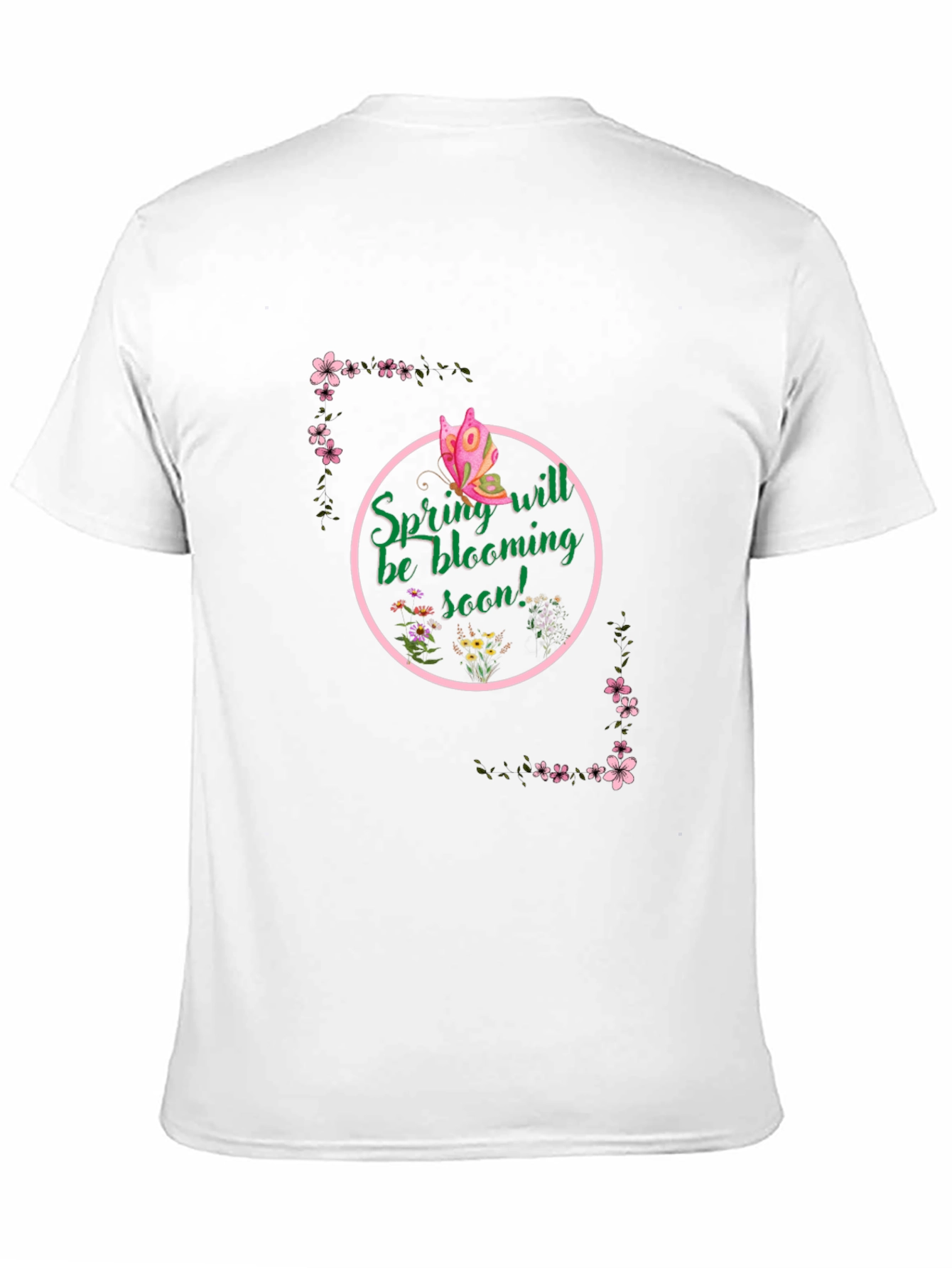 Black Spring Bloom T-Shirt - Butterfly & Floral Design view 11