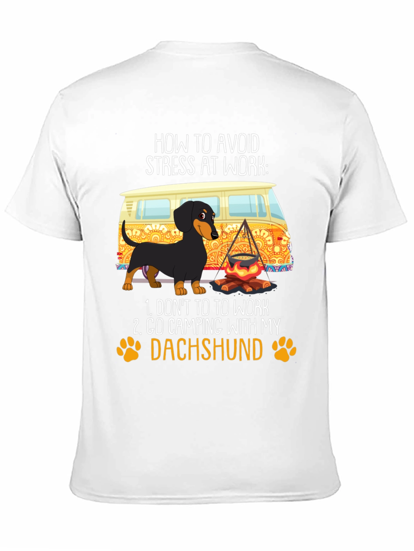 Black Avoid Stress Dachshund Camping T-Shirt view 11