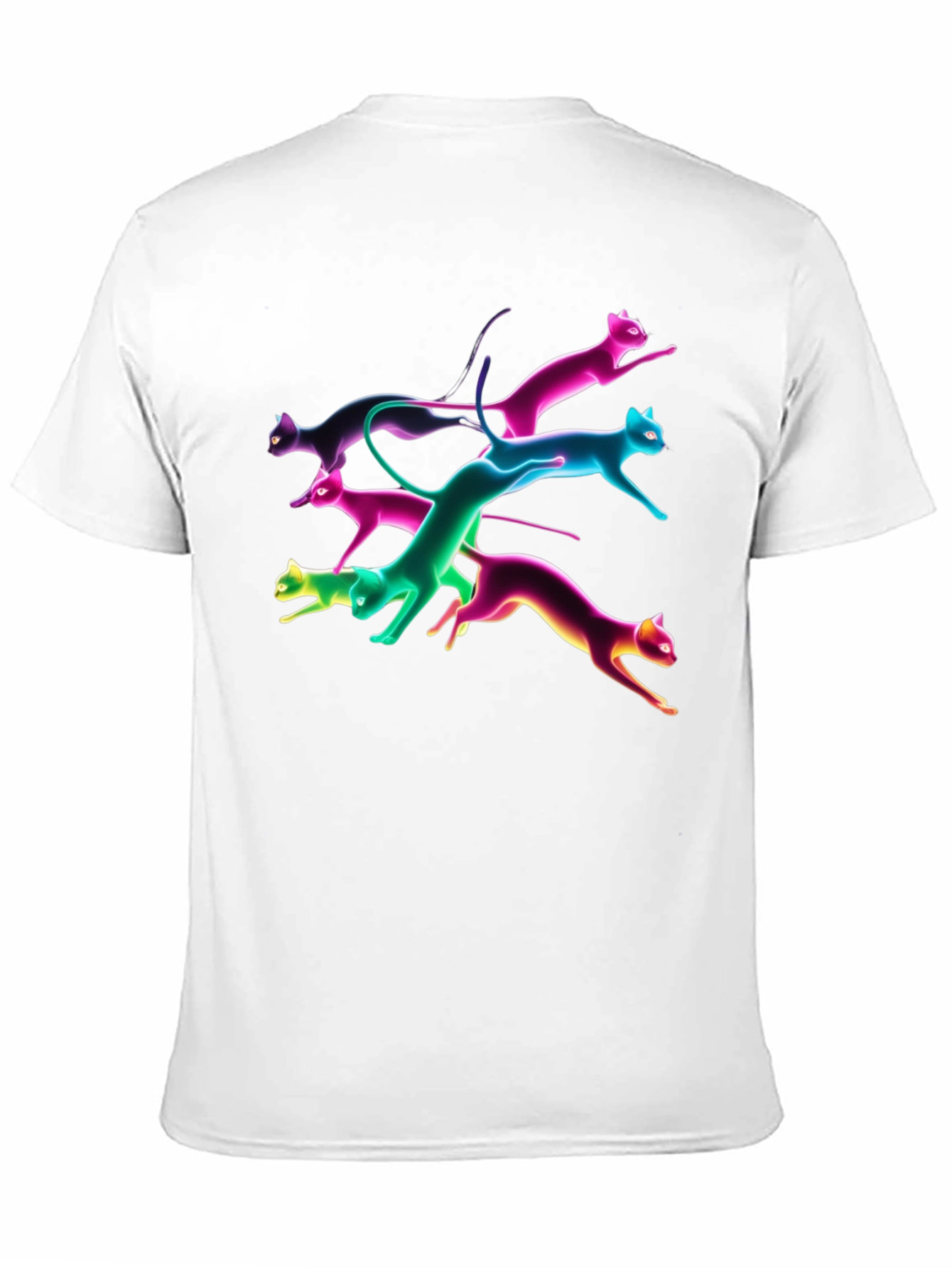 Black Neon Cats Black T-Shirt view 11