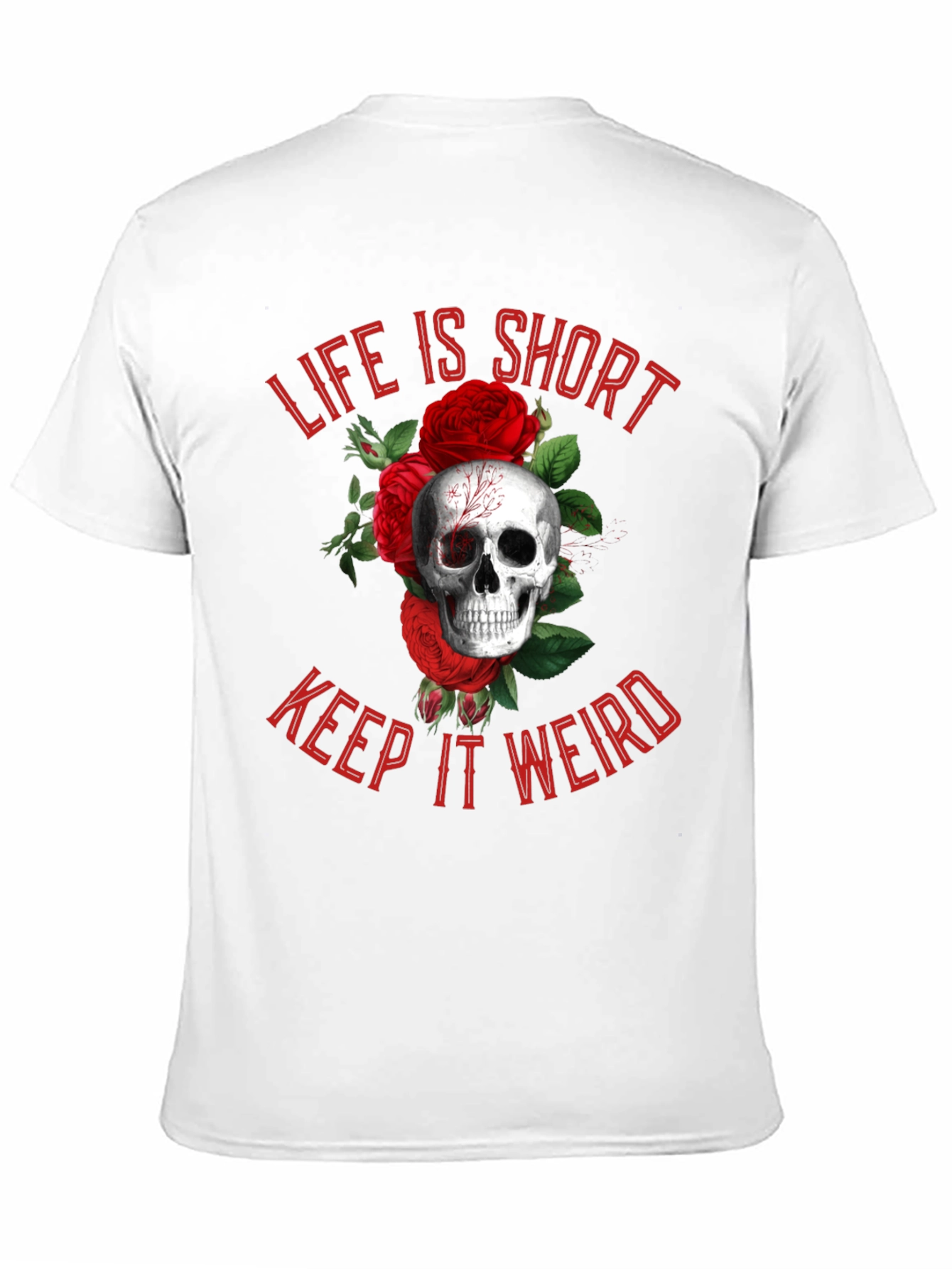 Black Life is Short, Keep it Weird Skull & Roses Graphic Tee view 11