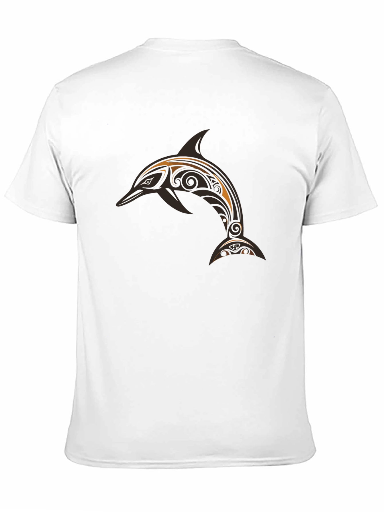 Black Men's Black T-Shirt with Tribal Dolphin Design view 11