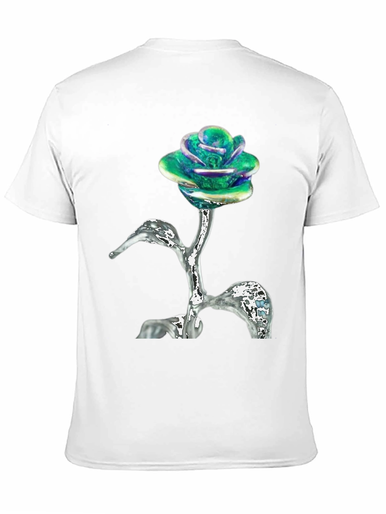 Black Iridescent Rose T-Shirt - Unique Floral Design view 11
