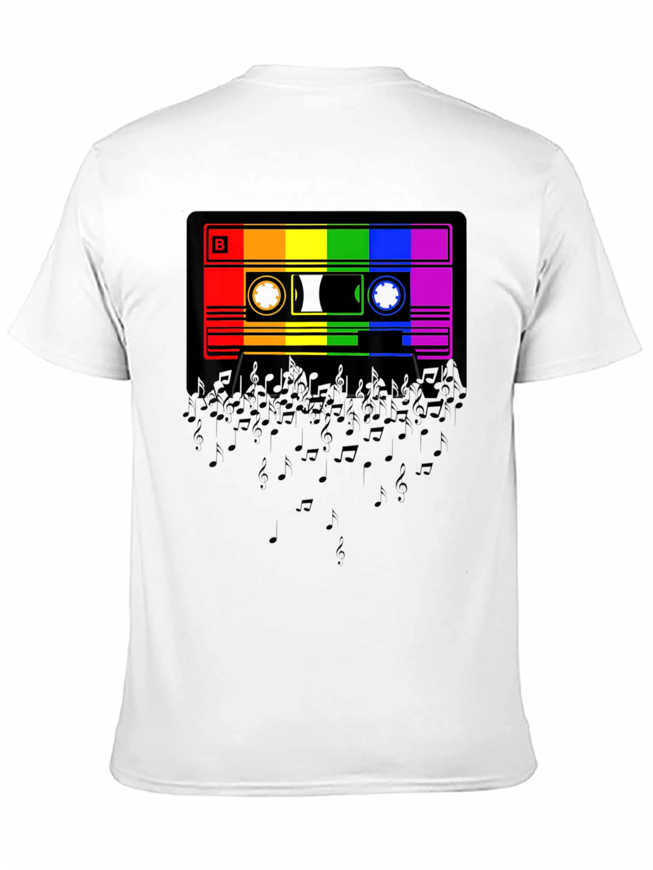 Black Rainbow Cassette Tape Music Notes Graphic T-Shirt view 11
