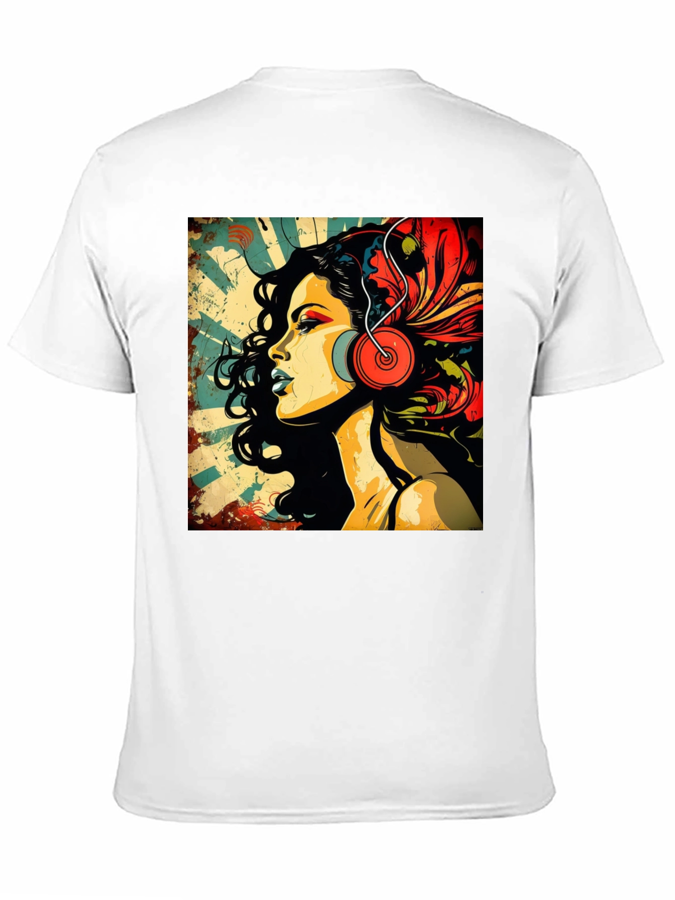 Black Retro Woman with Headphones Graphic Tee view 11