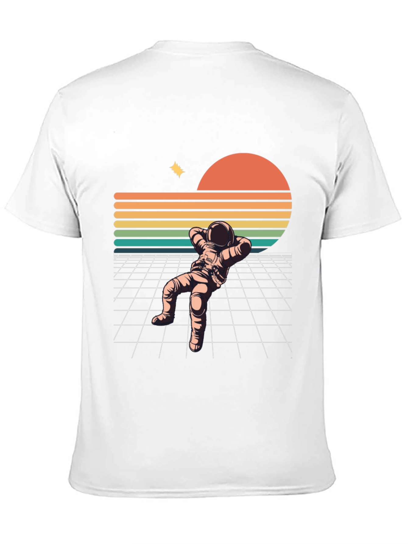 Black Retro Astronaut Relaxing Black T-Shirt view 11