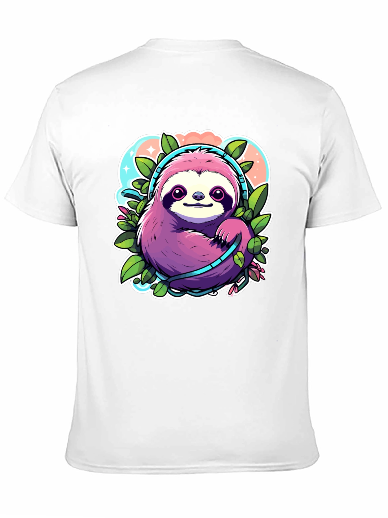 Black Sloth Headphones Graphic Tee - Cute Cartoon Animal Shirt view 11