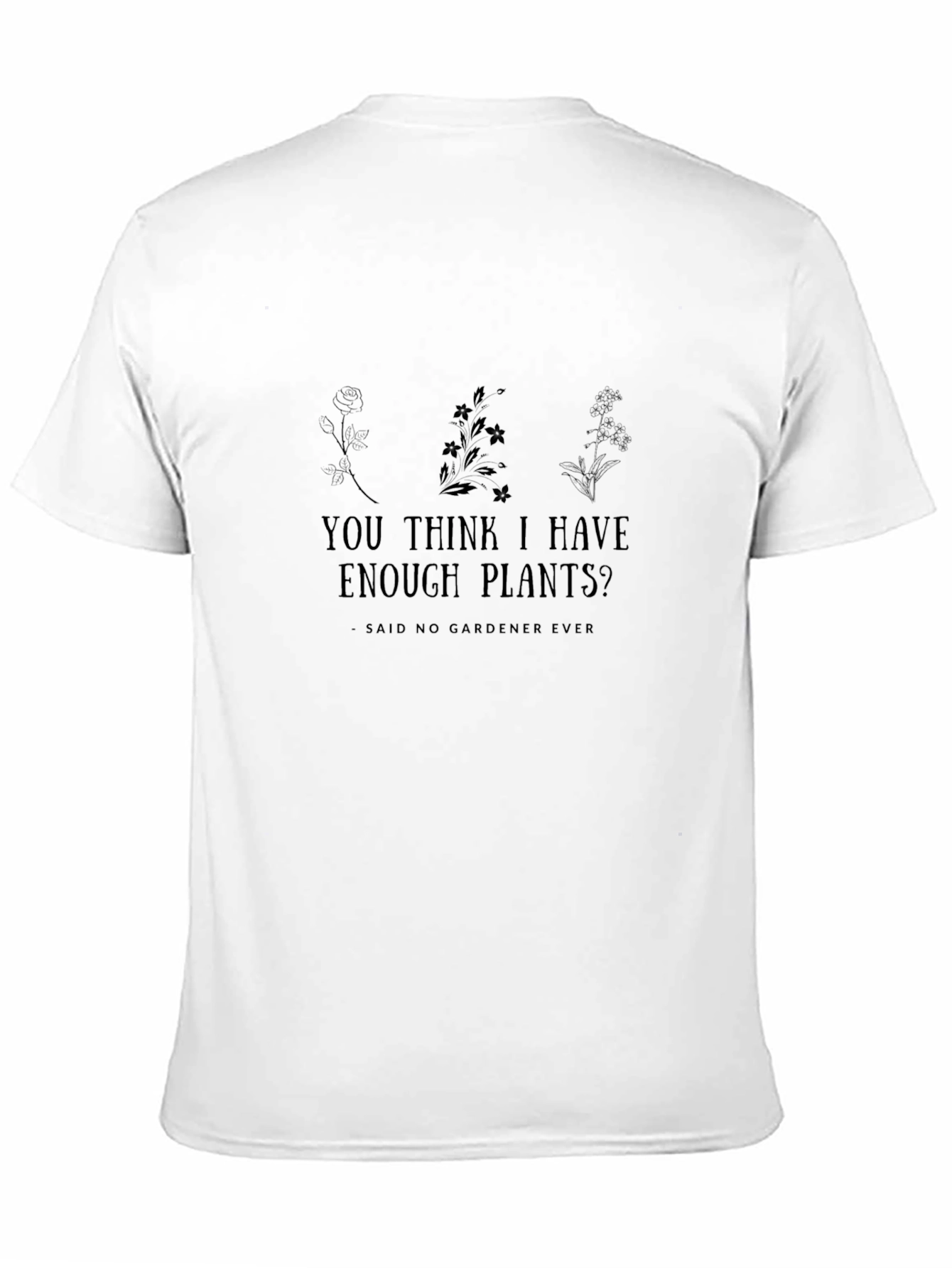Black Plant Lover Tee: 'Enough Plants?' Black T-Shirt view 11