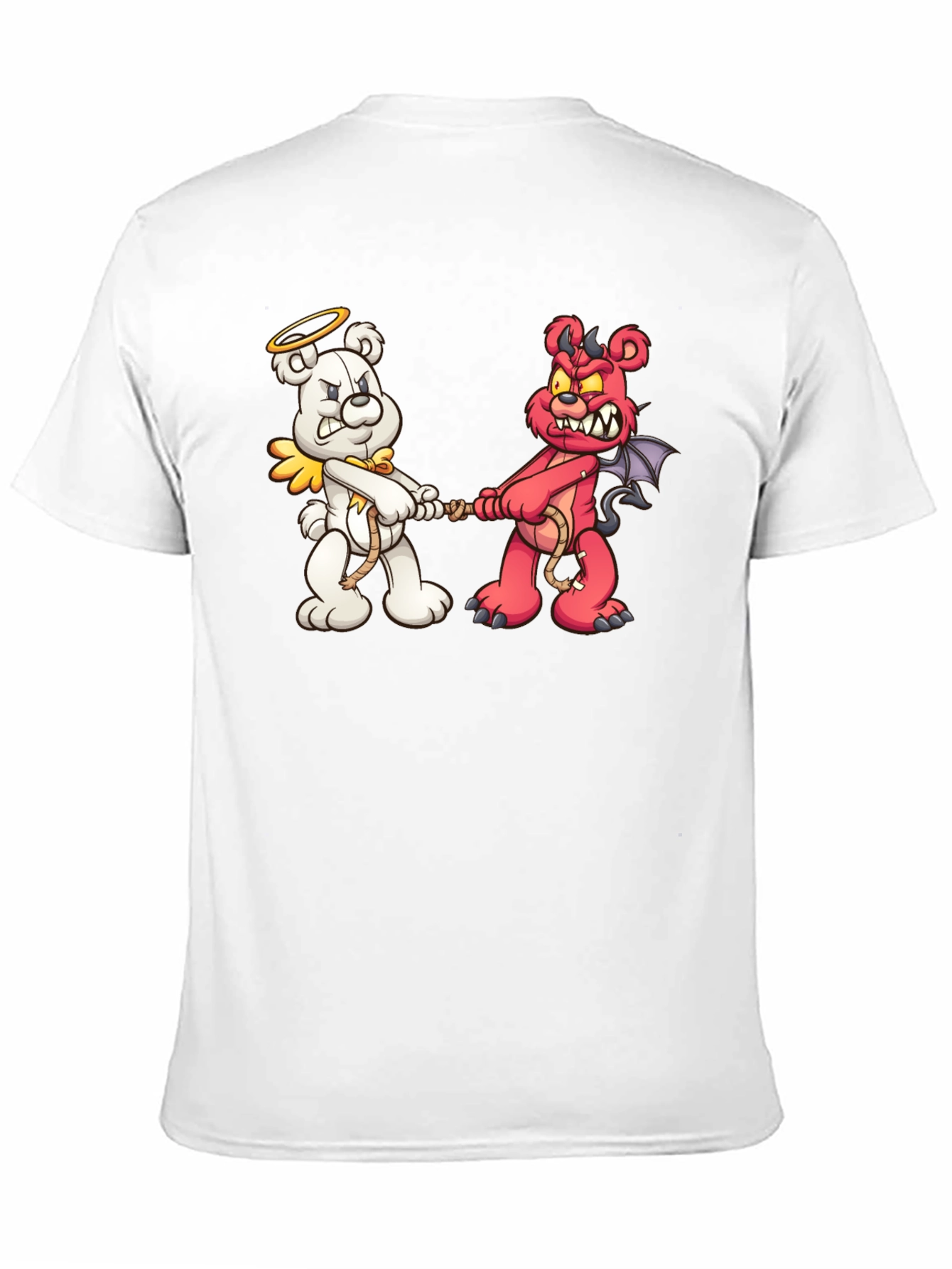 Black Angel vs. Devil Bear Tug-of-War Graphic T-Shirt view 11