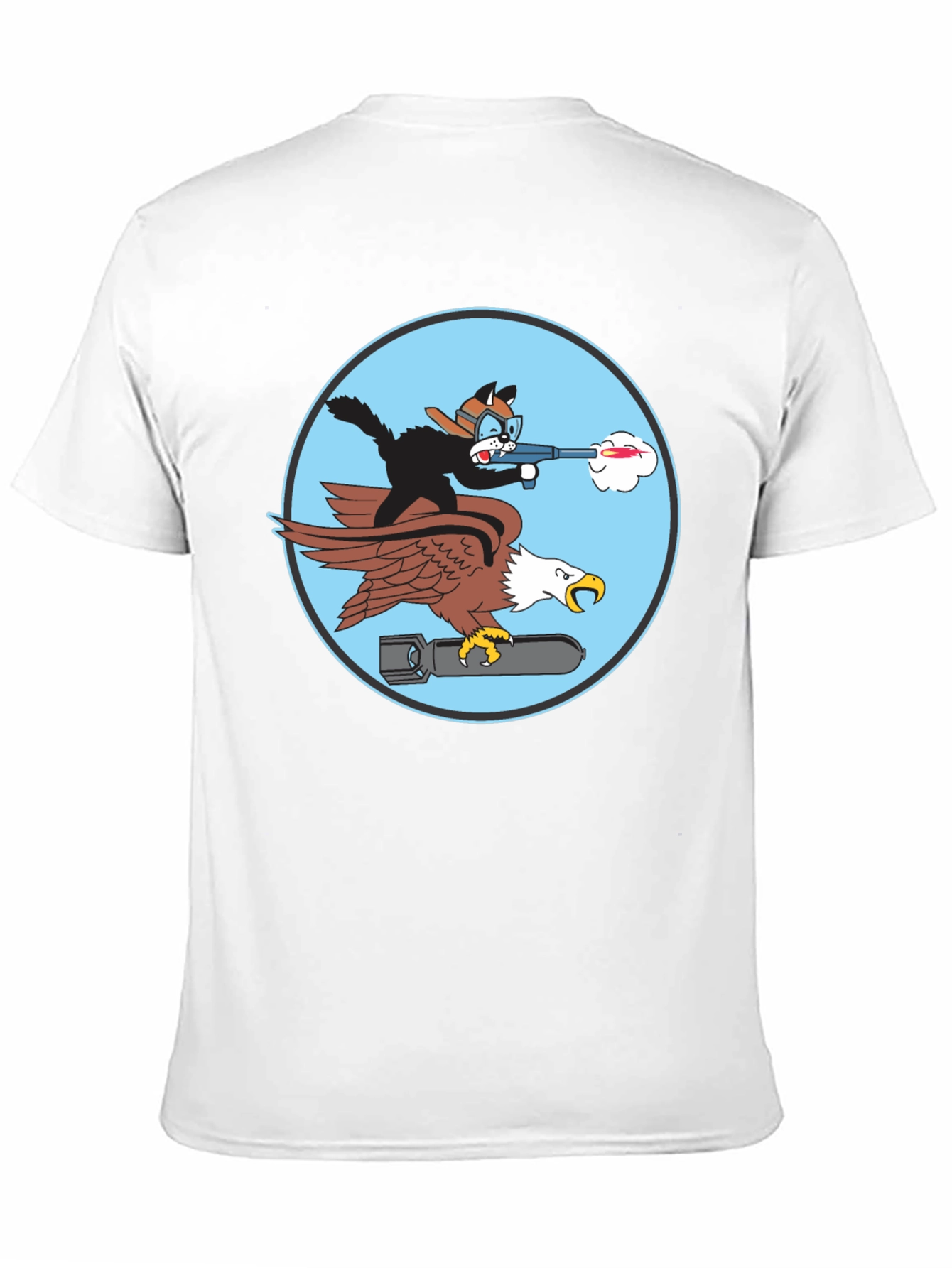 Black Cartoon Cat & Eagle T-Shirt - Funny Graphic Tee view 11