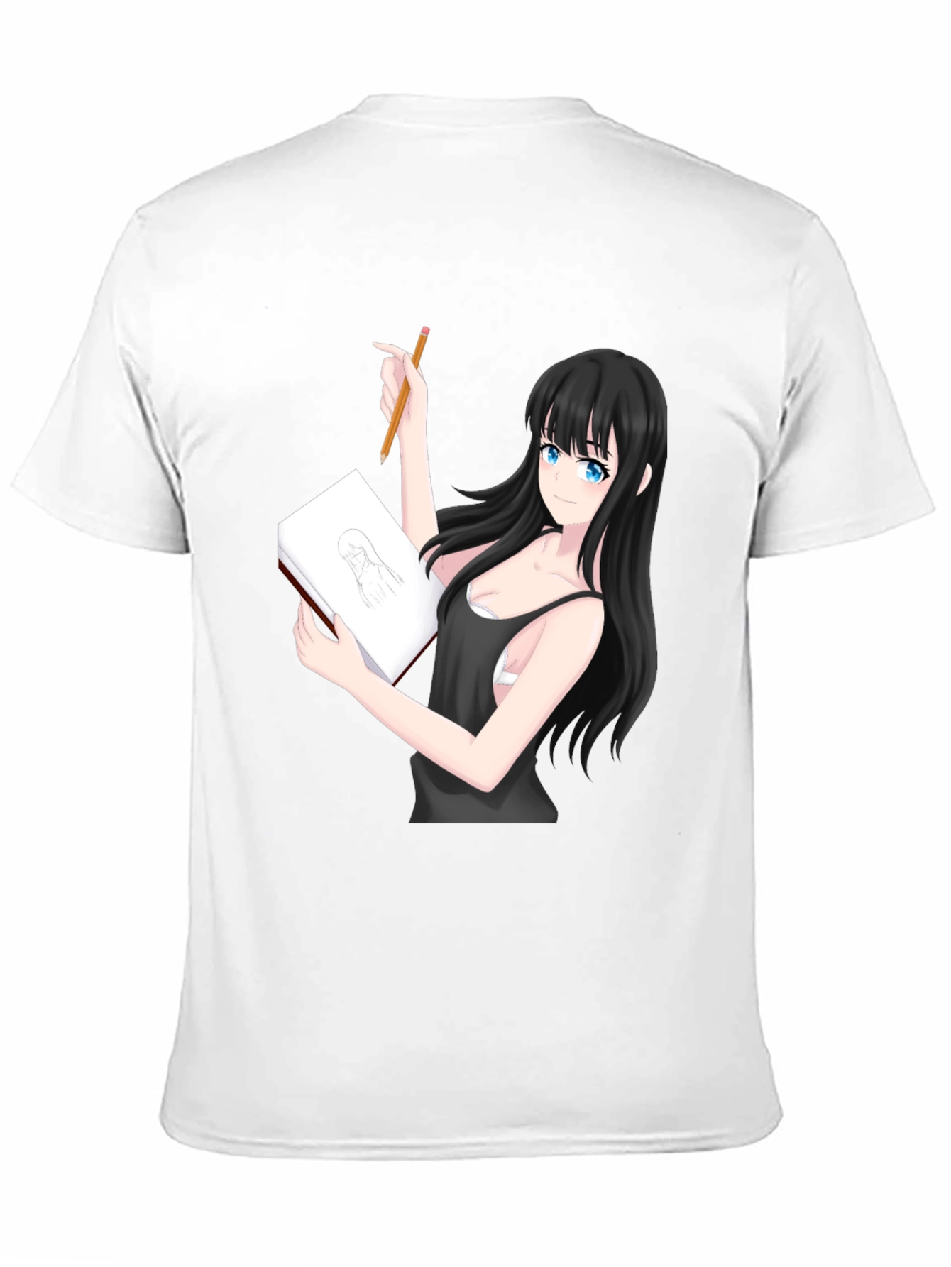 Black Anime Girl Sketch T-Shirt - Unique Design view 11