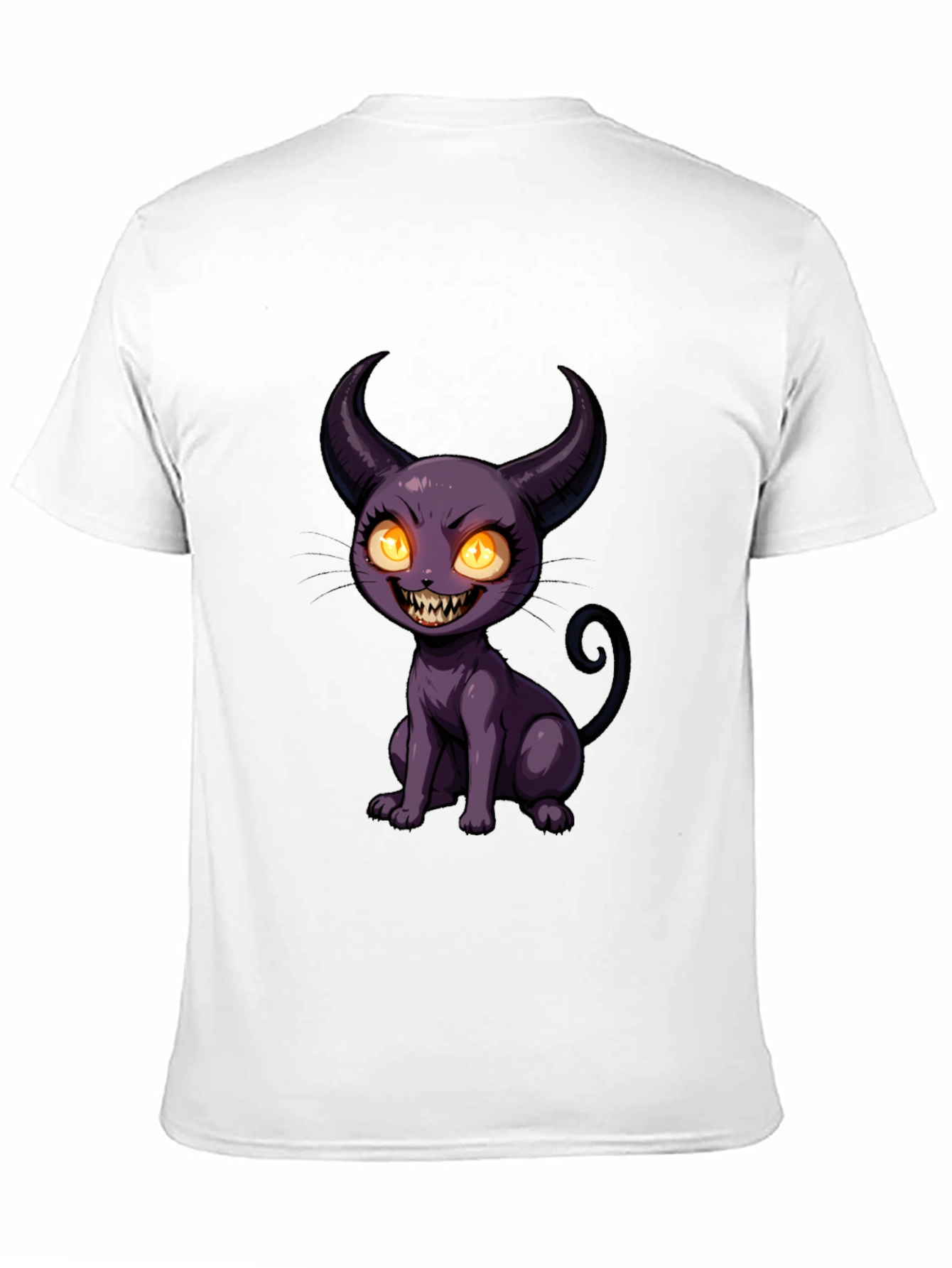 Black Black T-Shirt with Cartoon Devil Cat Print view 11