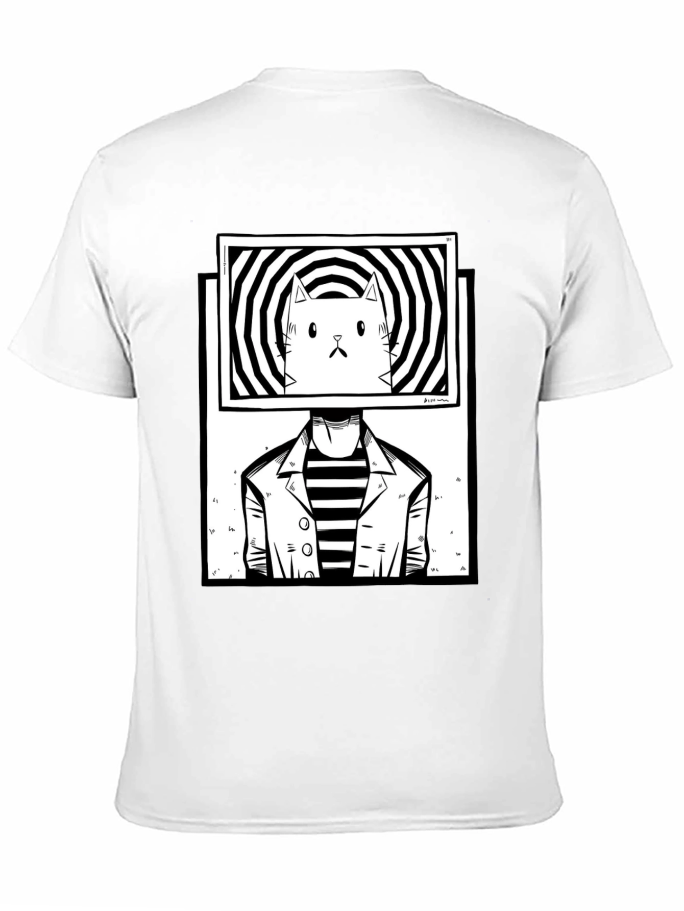 Black Abstract Cat Head T-Shirt view 11