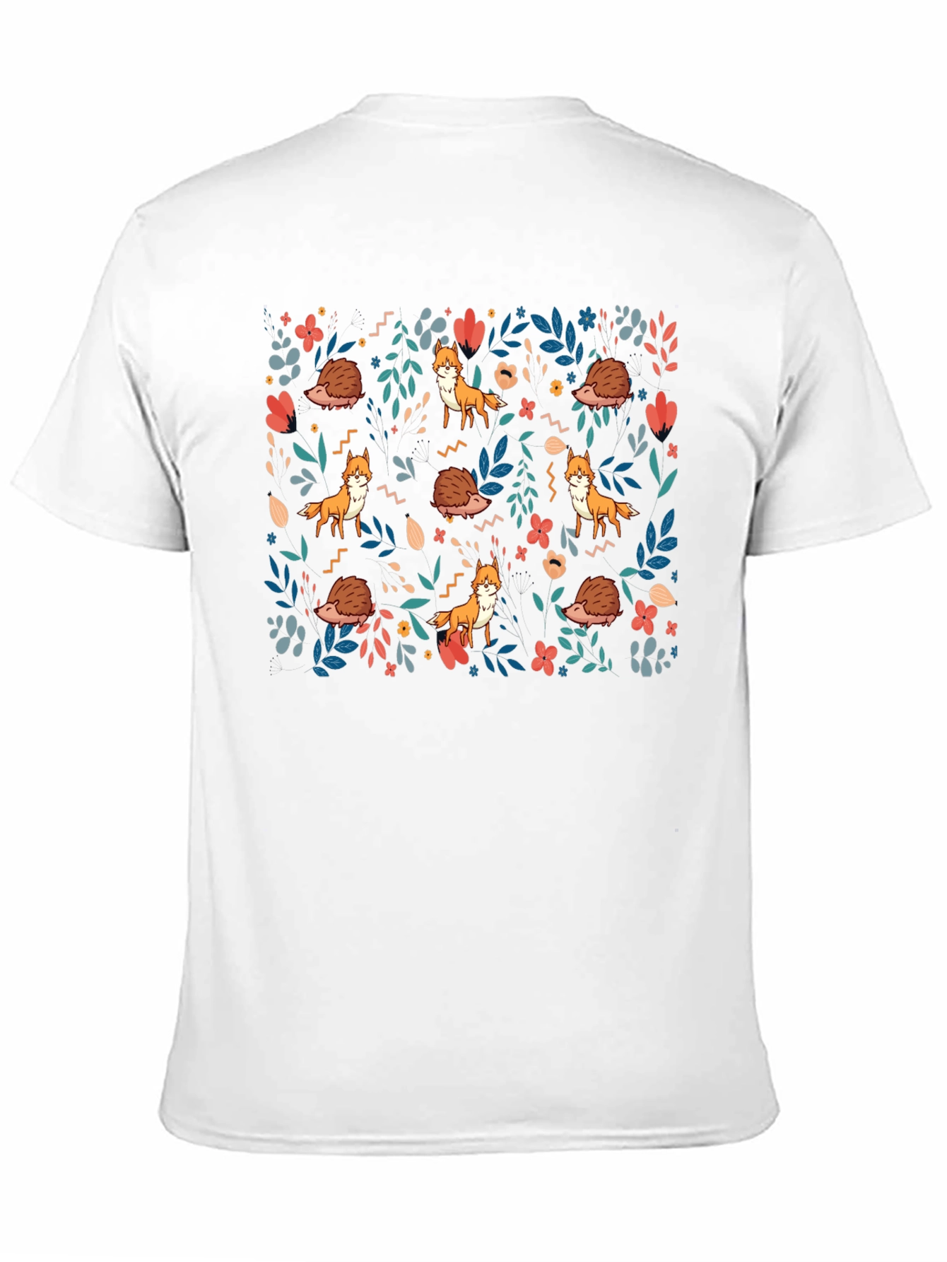 Black Fox and Hedgehog Patterned T-Shirt view 11