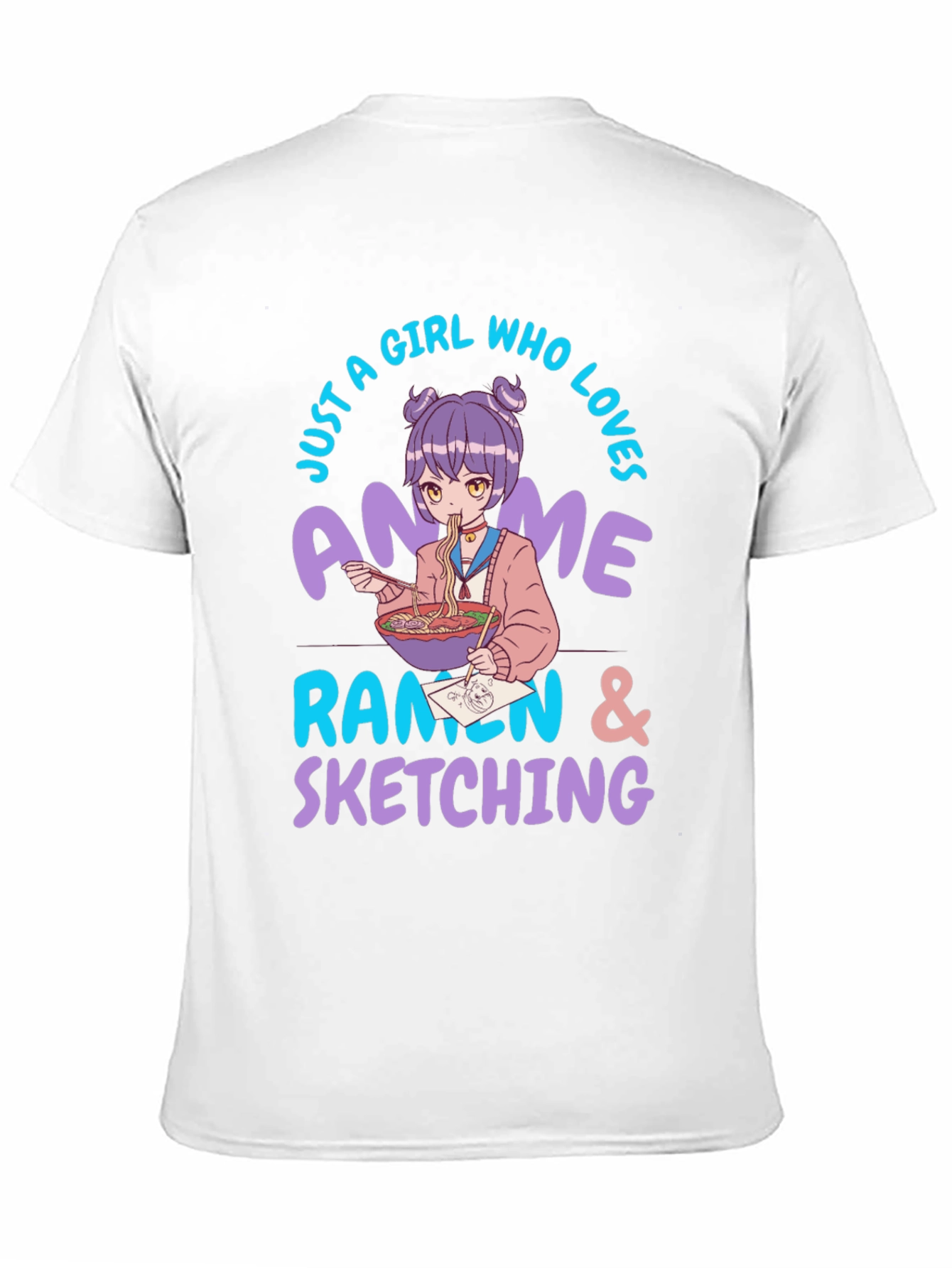 Black Anime Ramen Sketching Graphic T-Shirt view 11