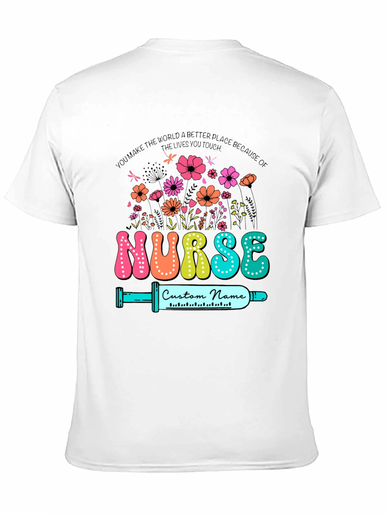 Black Floral Nurse Custom Name T-Shirt view 11