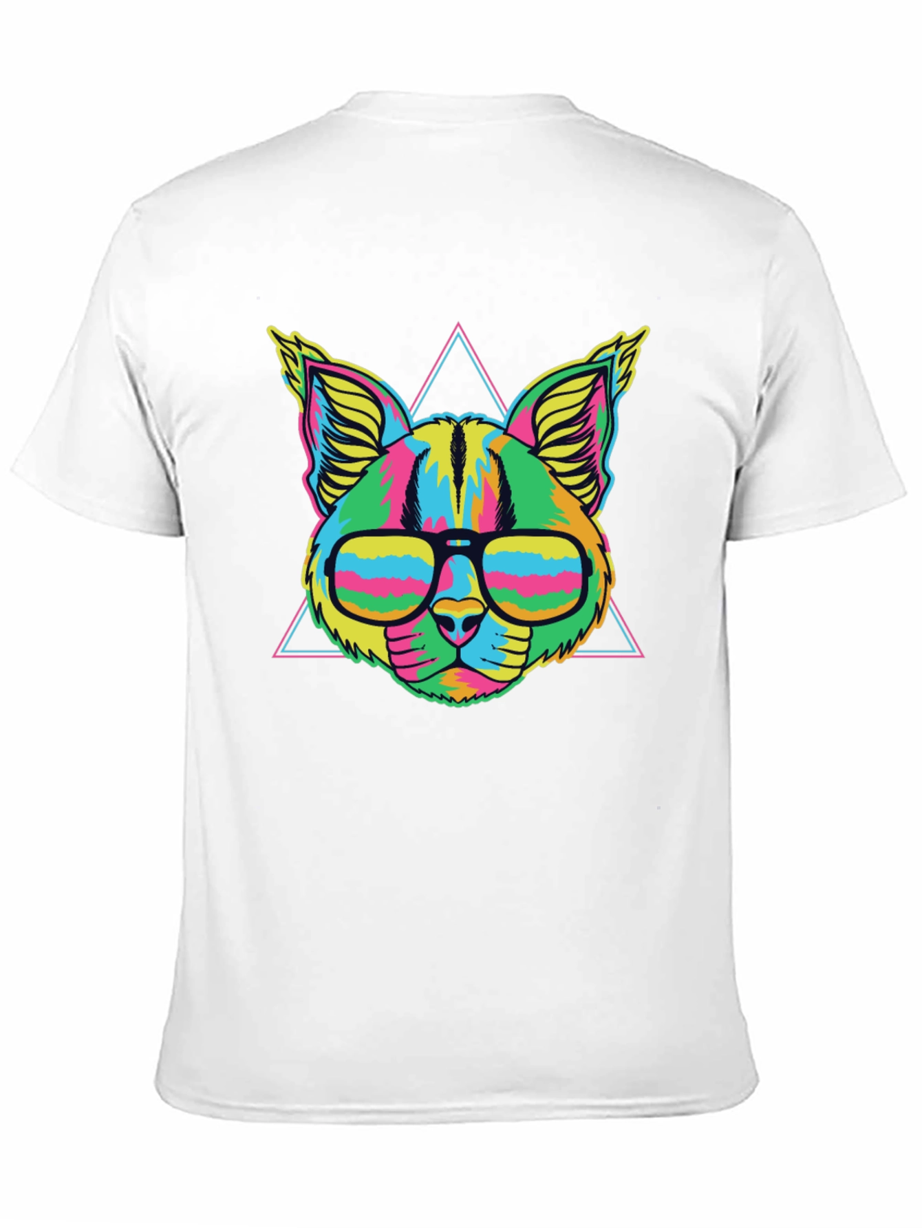 Black Vibrant Neon Cat T-Shirt with Glasses view 11