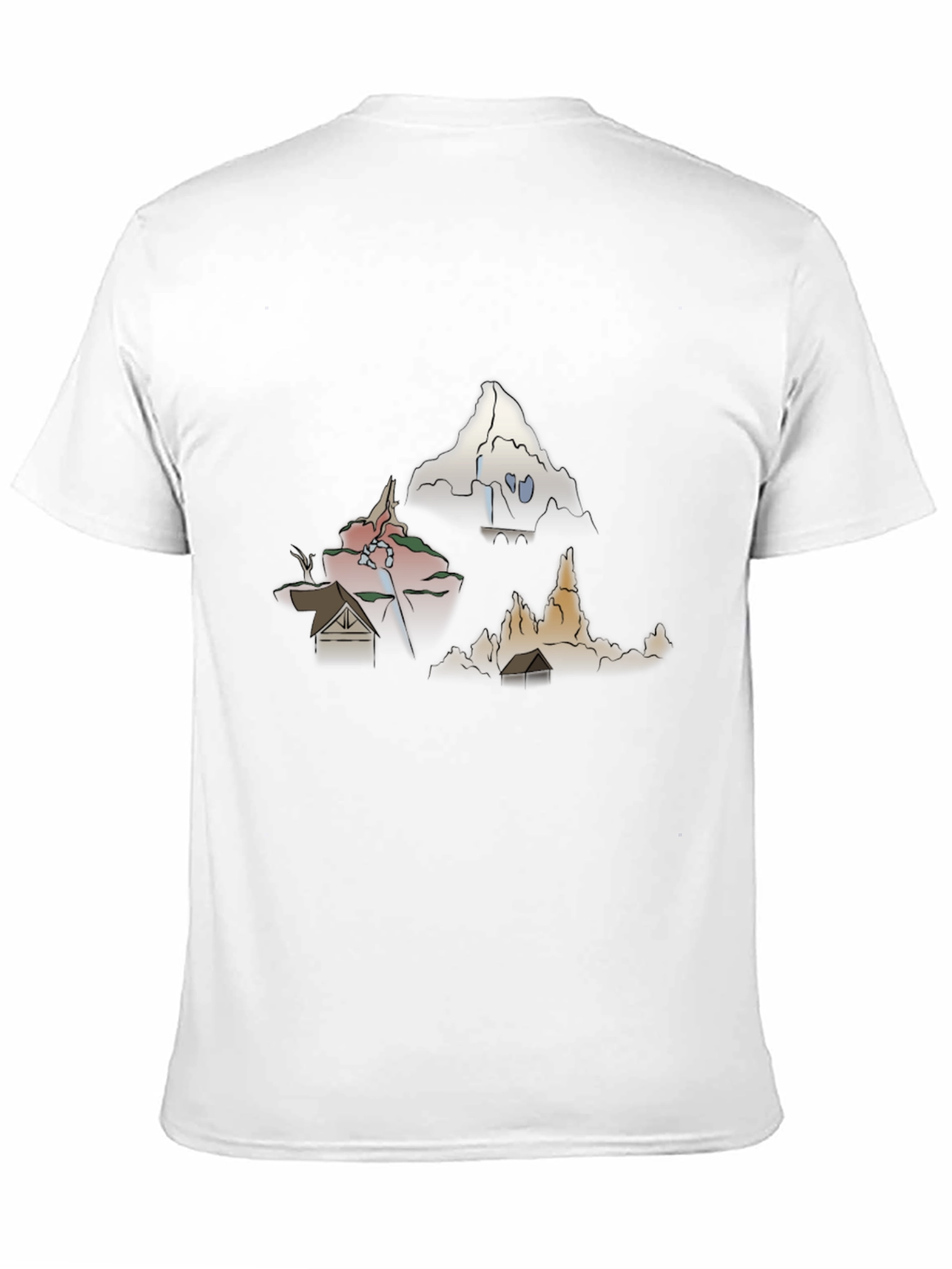 Black Men's Graphic Tee - Cartoon Landscape Print view 11