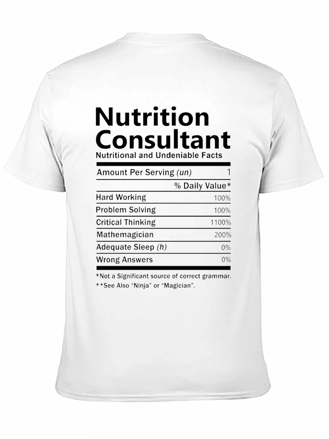 Black Nutrition Consultant T-Shirt - Funny Nutrition Facts Tee view 11