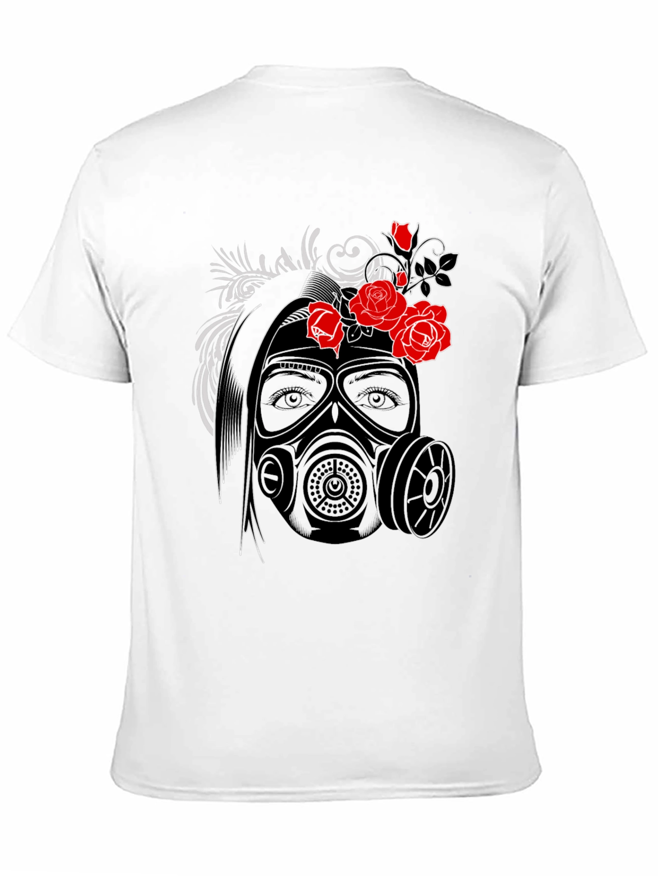Black Gas Mask Rose Graphic T-Shirt view 11