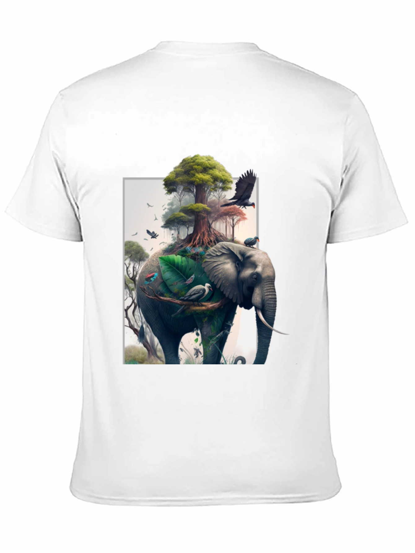 Black Nature Elephant Print Black T-Shirt view 11