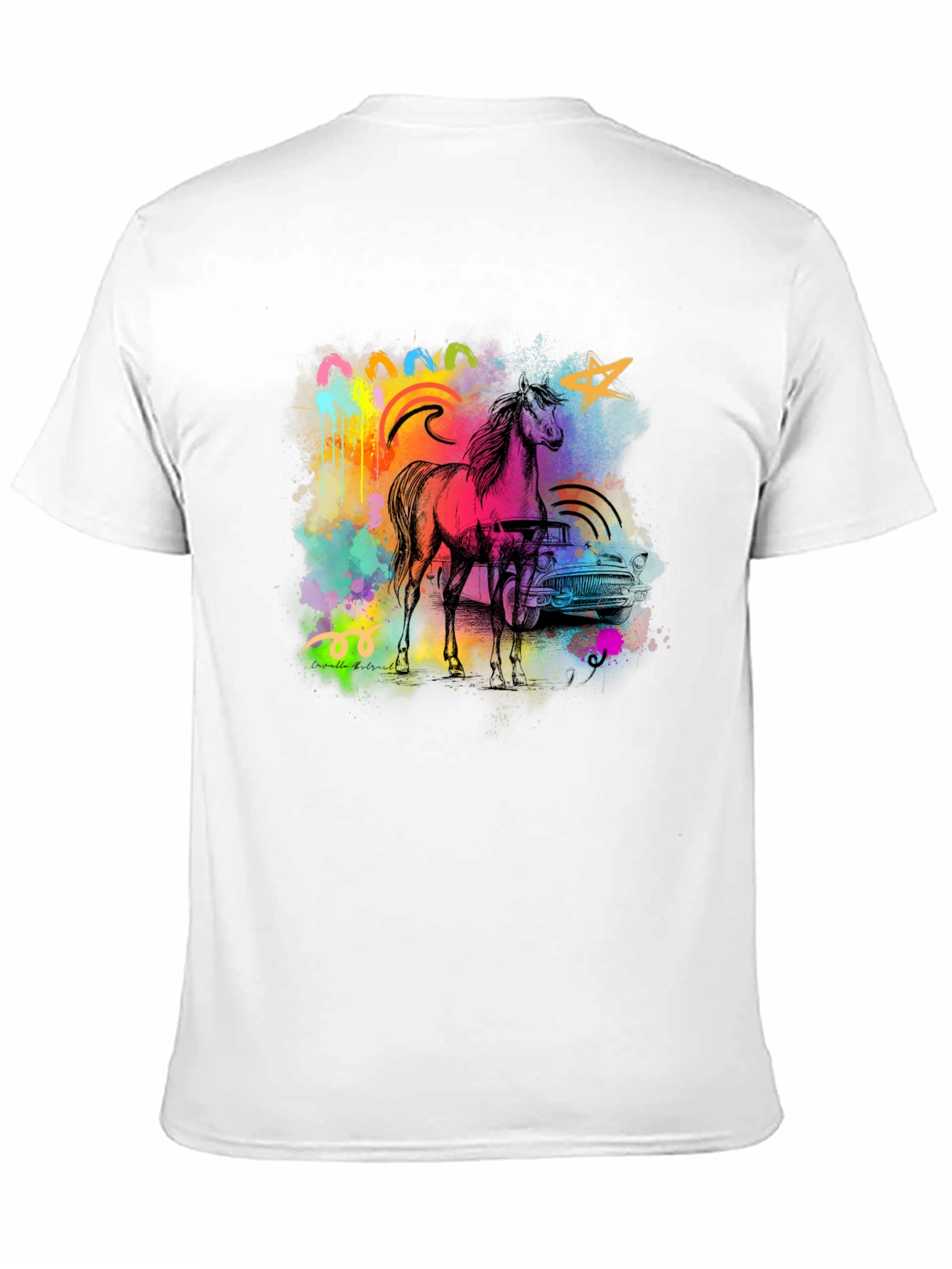 Black Vibrant Horse & Car Graphic Print Black T-Shirt view 11