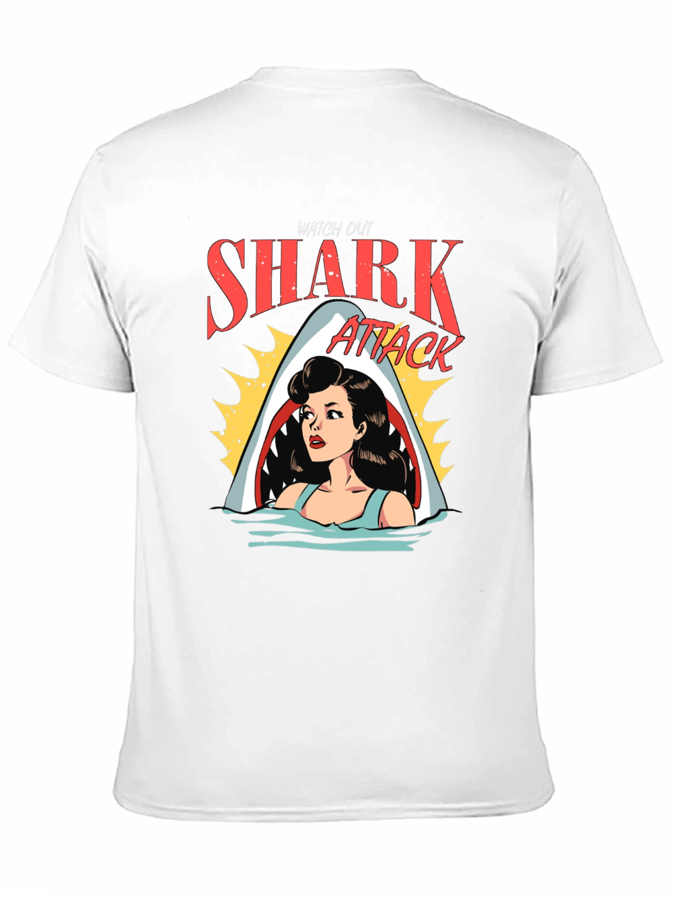 Black Shark Attack Cartoon Graphic Black T-Shirt view 11